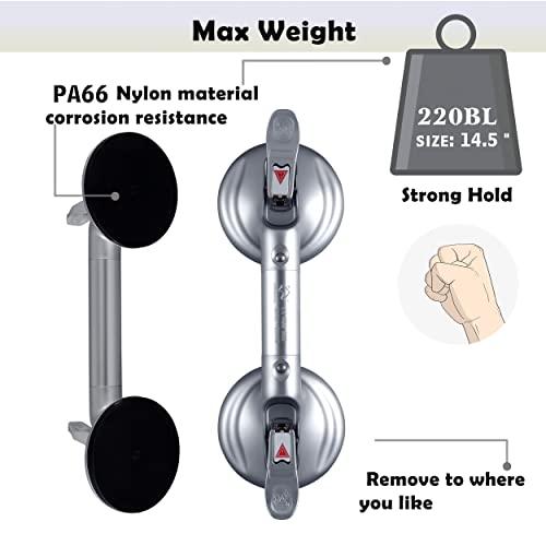 DAREN MEDICAL DAREN MEDICAL Heavy Duty Suction Shower Grab Bar - Toilet Bathroom Bathtub Safety - Shower Handles, Suction Cup Power Up to 250 LB, Perfect for Elderly Seniors(14.5 Inch, Gray Silver)