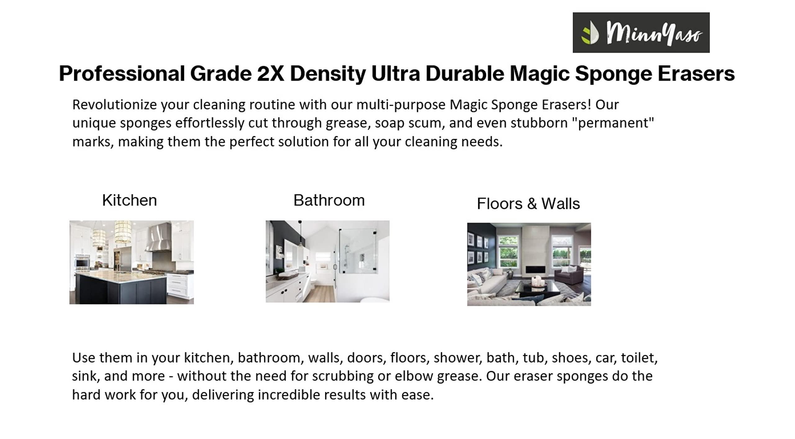 MinnYaso 50 Pack Magic Sponge Eraser Extra Large Extra Thick Long Lasting, Premium Magic Erasing Sponges in Bulk - Multi Surface Power Eraser Cleaning Pads Kitchen, Bathtub, Floor, Baseboard, Bathroom, Walls