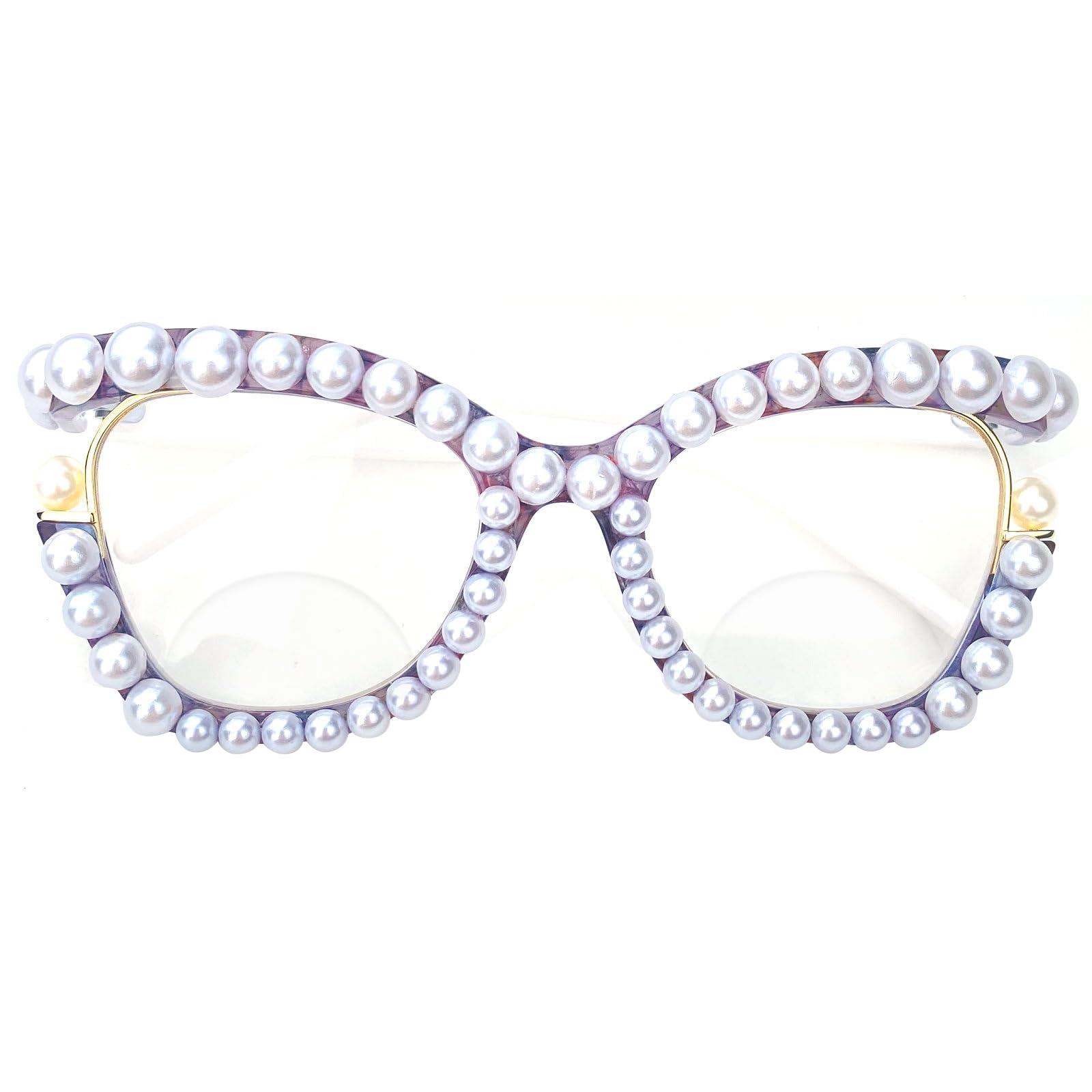 mincl mincl Cat Eye Rhinestone Reading Glasses Bifocal Reading Glasses for Women Stylish bling Magnifying Blue Light Readers (flower, 3.25, multiplier_x)