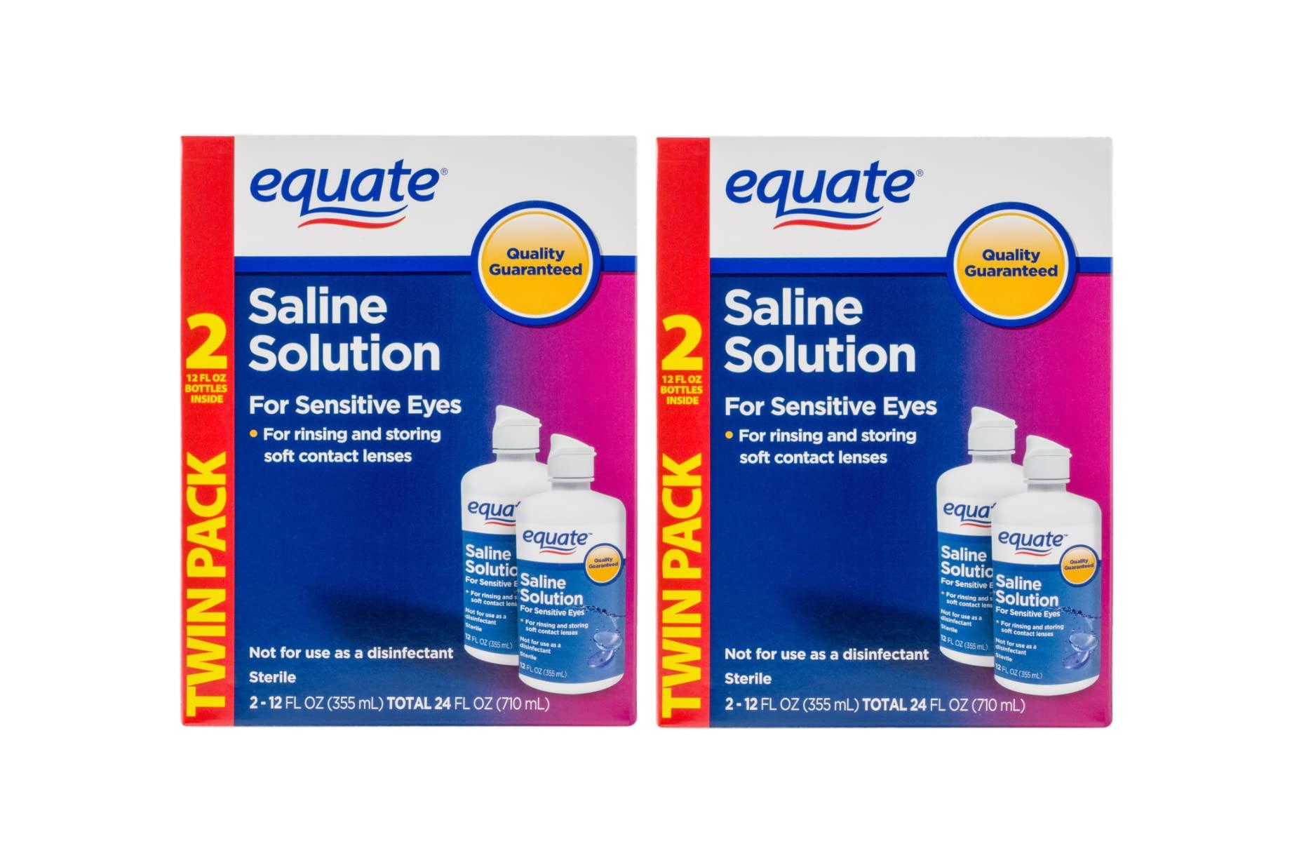 Bausch+Lomb Equate Saline Solution for Sensitive Eyes, 12 FL Oz Bottles, ( 2 Twin Pack ) Total 4 Count, Complete and Proper Eye Care Solution