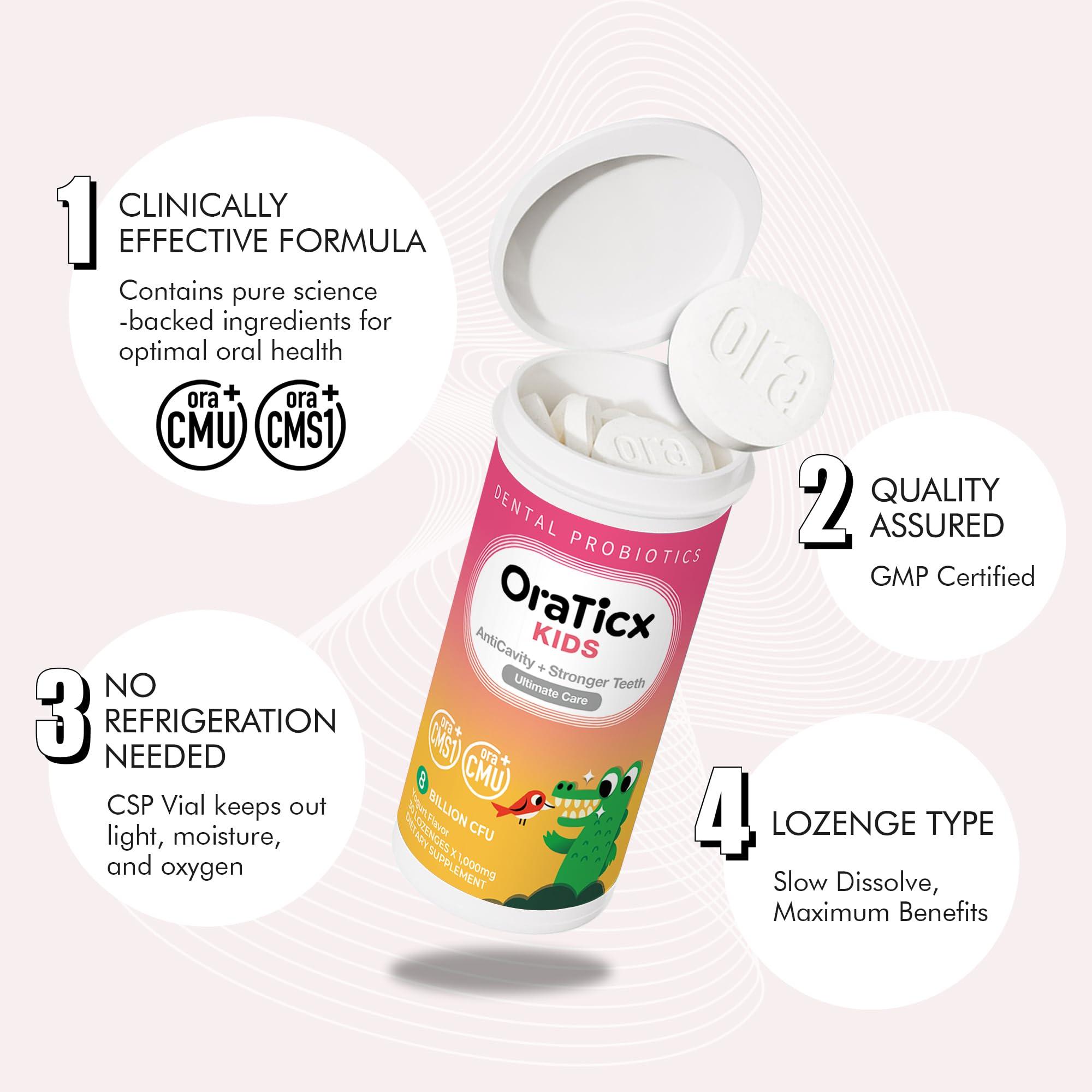 OraTicx OraTicx Kids Dental Probiotics for Anti-Cavity + Healthy Teeth and Gums, 8 Billion CFU Probiotics for Oral Health, Sugar Free Yogurt Flavor 1-Pack