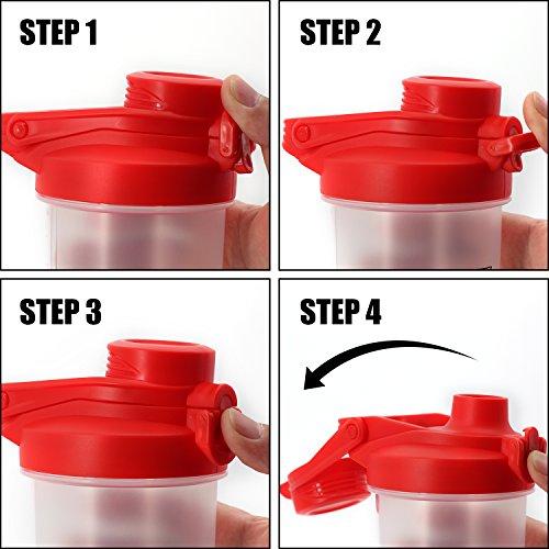 HOOPLE HOOPLE 24 OZ Mixers Protein Mixing Bottle Smoothies Shaker Mix Powders Shaker Bottle BPA and Phthalate-Free Plastic Leak Proof Bottle Loop Top Twist Cap Shaker (24oz-red)