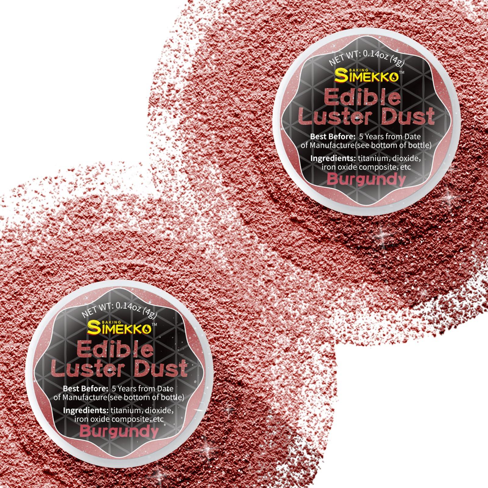 SIMEKKO Edible Glitter Burgundy Dust for Drinks: SIMEKKO Luster Dust Edible Suit for Wine,Cocktails, Champagne, Drinks & Beverages. Luster Dust Edible for Baking Cake Decoration(2bottles, 4gram each bottle)