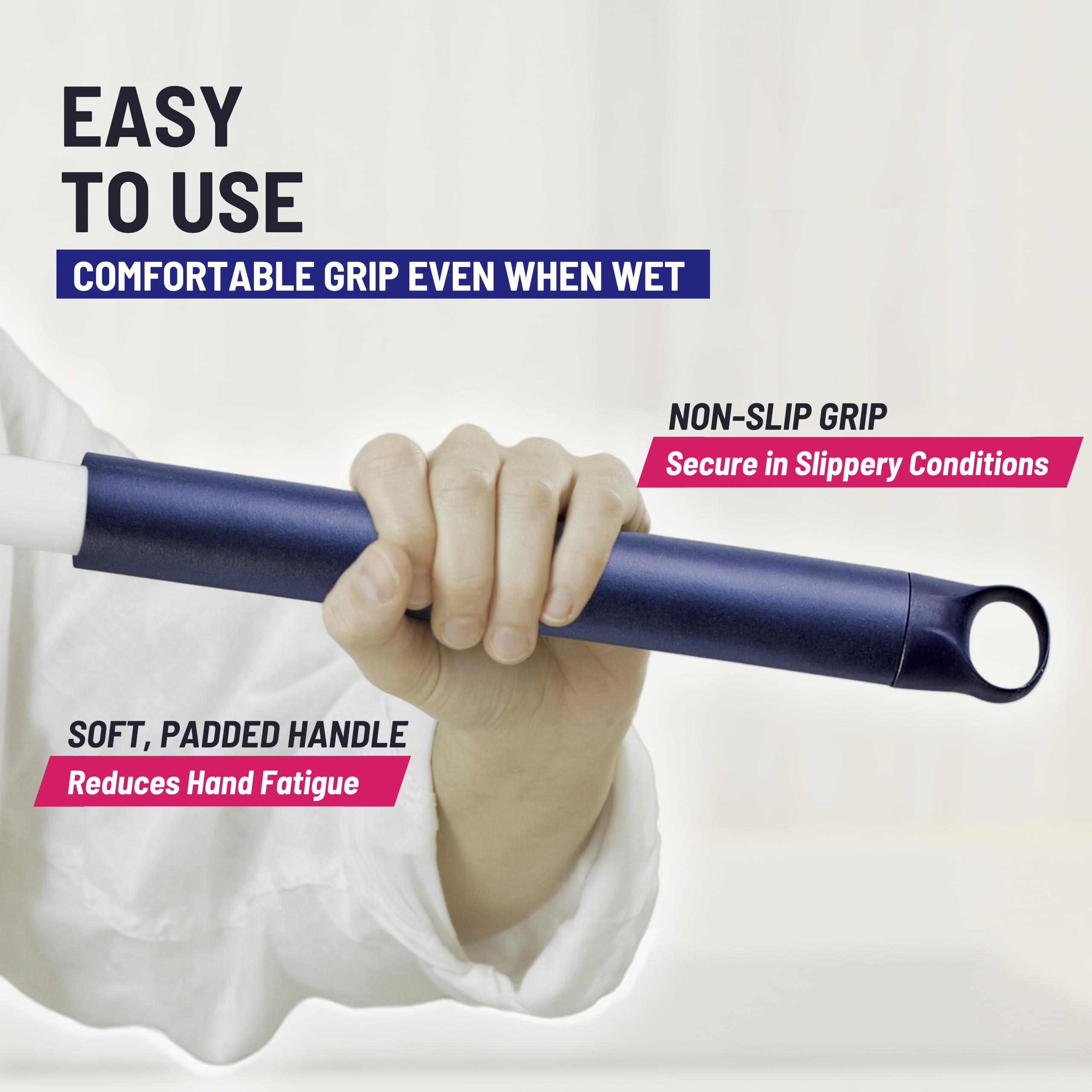 Moku Home Moku Home Shower Scrubber 3 in 1 Extendable Long Handle 58\" Cleaning Brush - Non Scratch Shower Brush for Cleaning Bathroom Kitchen Toilet Wall Tub Tile Sink (Red)