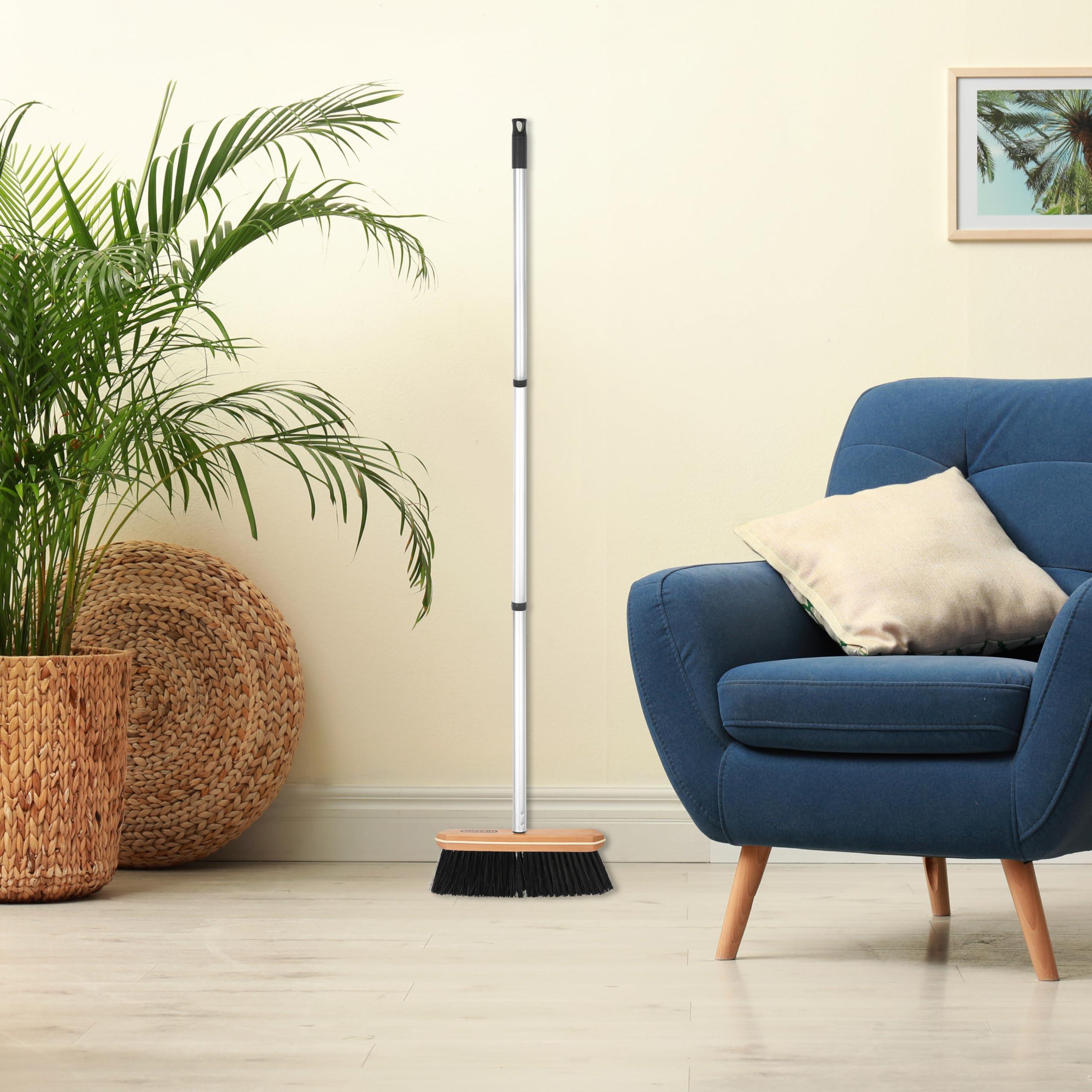 Superio Superio Kitchen Broom Premium Black Tampico Bristles, with Grey Metal 3-Part Handle, Heavy Duty Household Broom - Easy Swiping Dust and Wisp, Home, Kitchen Bedroom, Lobby, Floors and Corners