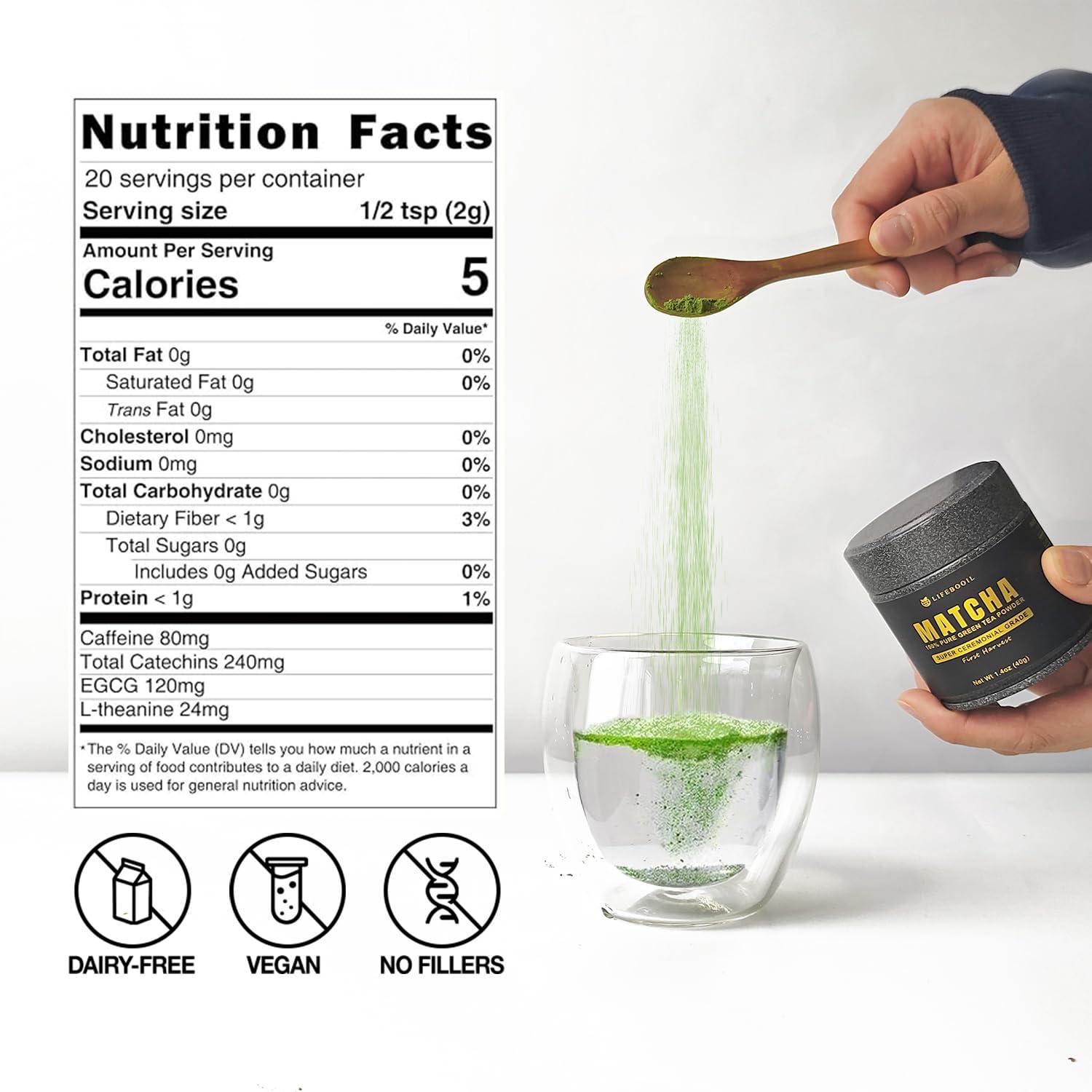 Lifebooil Matcha Powder,Premium Ceremonial Grade Matcha Powder,100% First Harvest Unsweetened Matcha Green Tea Powder,(40g/1.4oz)Tin