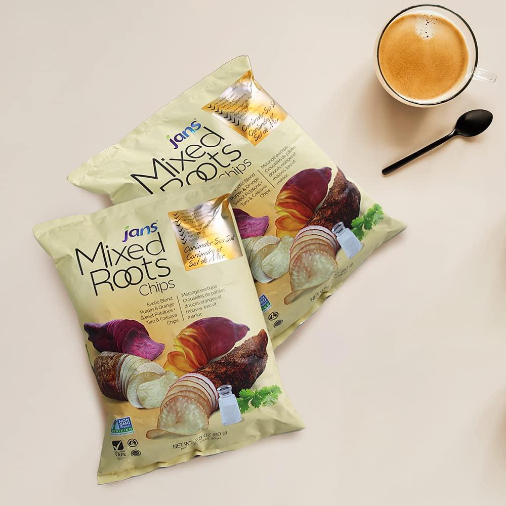 Jans Mixed Roots Chips - All Natural Vegetable Chips (Coriander Sea Salt, 2.8 oz) | Trans Fat & Cholesterol Free | Gluten Free & Non-GMO | No Preservatives Exotic Roots