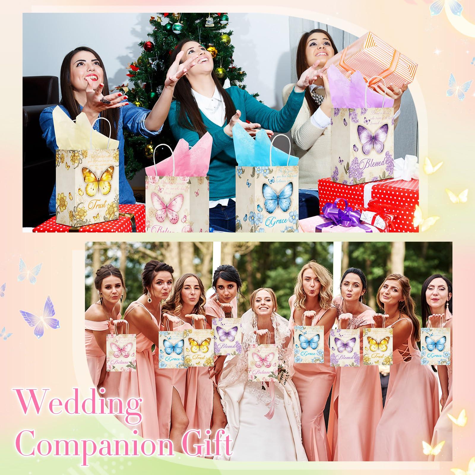 Qeeenar Qeeenar 72 Sets Christian Gift Bags Bulk Butterfly Goodie Bags Mother\'s Day Gift for Church Ladies Religious Gift Bags with Blessing Cards Tissue Paper Bible Verse Christian Baptism Bags for Women