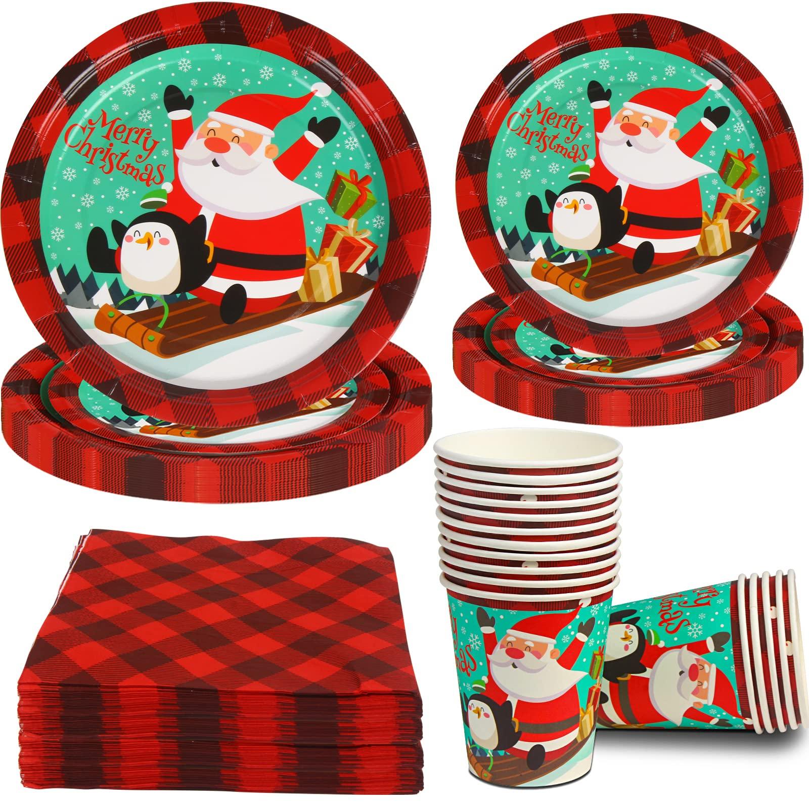 DIYASY DIYASY Christmas Paper Plates and Napkins, 96 Pack Disposable Plates Dinnerware Heavy Duty Christmas Dessert Dinner Plate Bulk for 24 Guests Party Set