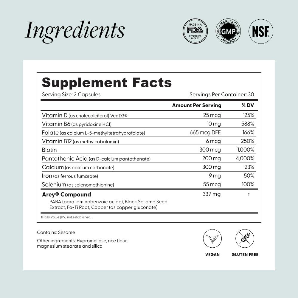 Arey Not Today, Grey Daily Hair Supplement | Slows Grey Hair Growth & Repigment | Promotes Healthier, Thicker Hair | Biotin, B +D Vitamins & Proprietary Complex | Vegan & Gluten Free (1 Month Supply)