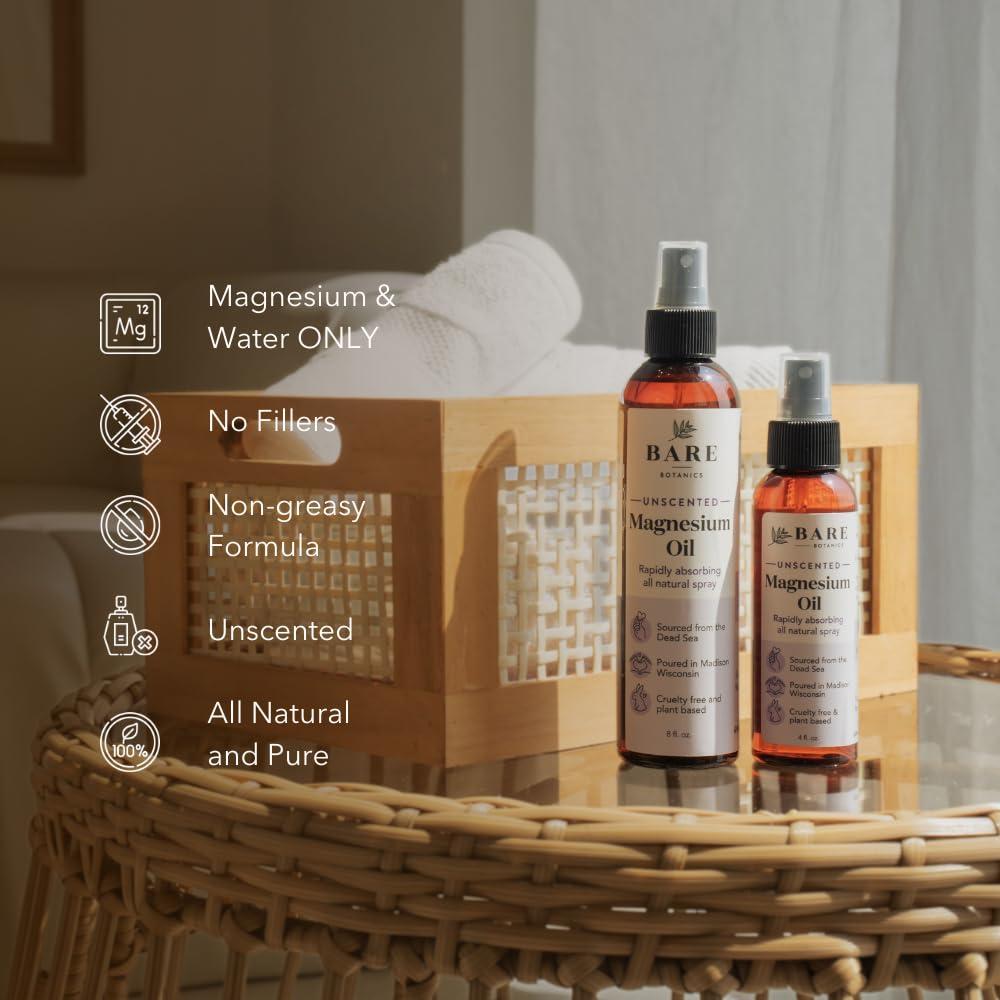 BARE BOTANICS Bare Botanics Unscented 16oz Pure Magnesium Oil Spray from The Dead Sea | Rapidly Absorbing | Handpoured in Madison, WI | Supports Sleep & Soothes Sore Muscles