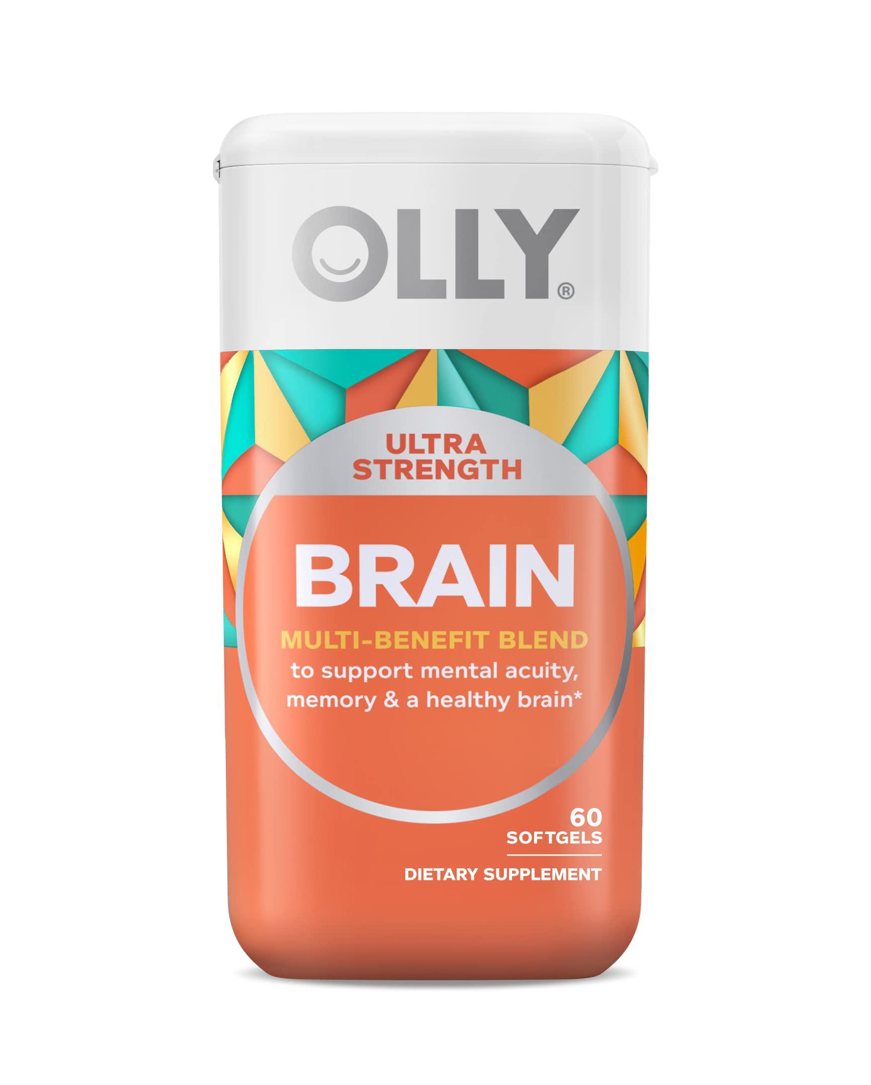 OLLY OLLY Ultra Strength Goodbye Stress Softgels, GABA, Ashwagandha, L-Theanine and Lemon Balm & Ultra Strength Brain Softgels, Nootropic, Supports Healthy Brain Function, Memory
