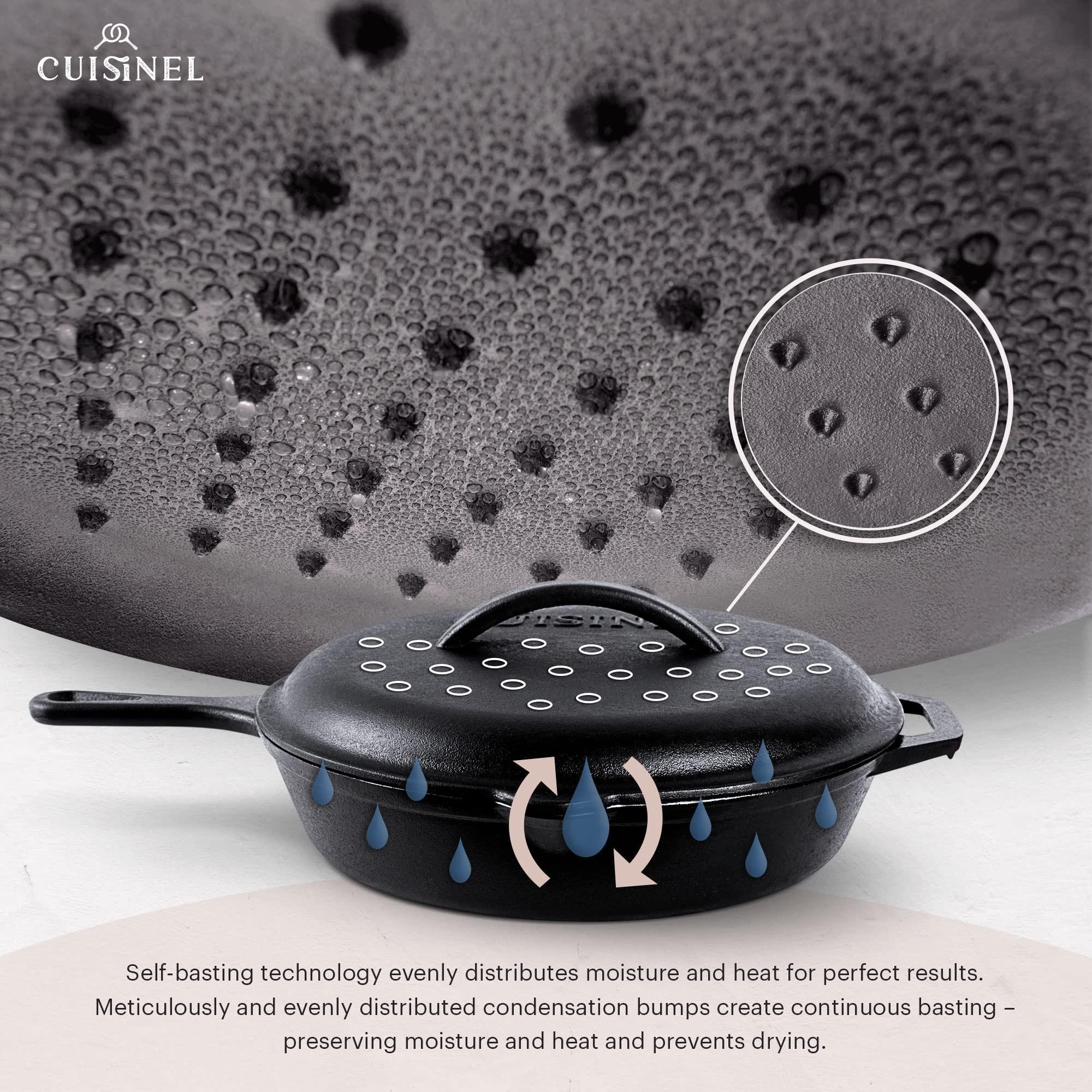 Cuisinel Cuisinel 12\"-inch Cast Iron Skillet with Lid + Ergonomic Chainmail Scrubber + Pan Scraper - Combination Cookware and Accessories