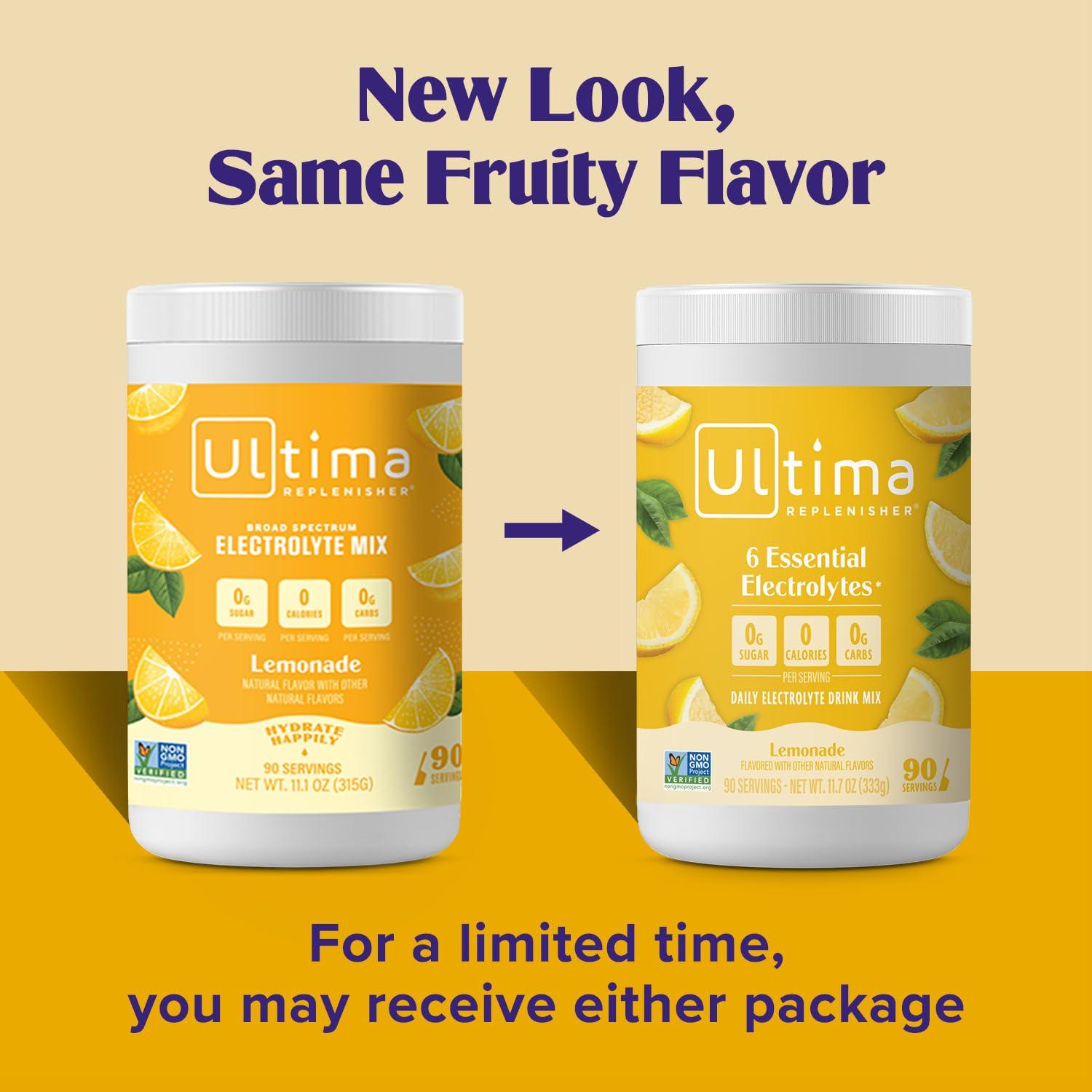 Ultima Replenisher Ultima Replenisher Daily Electrolyte Powder Drink Mix  Lemonade, 90 Servings  Hydration Powder with 6 Key Electrolytes and Trace Minerals  Keto Friendly, Vegan, Non-GMO and Sugar-Free