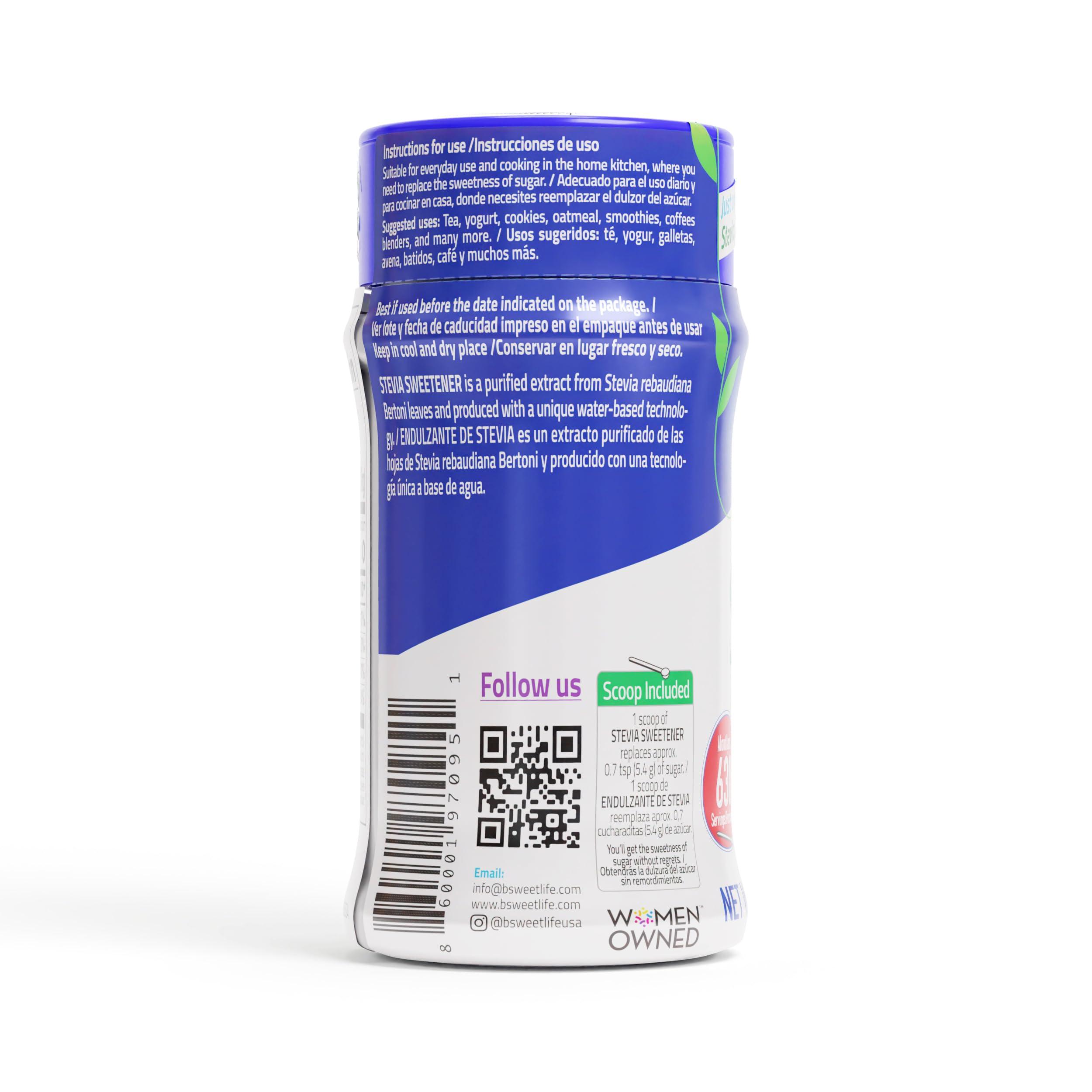 BSL BSWEETBNATURAL BSL 100% Pure Stevia Extract Powder Without Erythritol 0.6 Oz, No Artificial Sweetener, 620 Servings | Stevia No Erythritol | Zero Calorie & Keto Friendly, Pure Stevia Powder