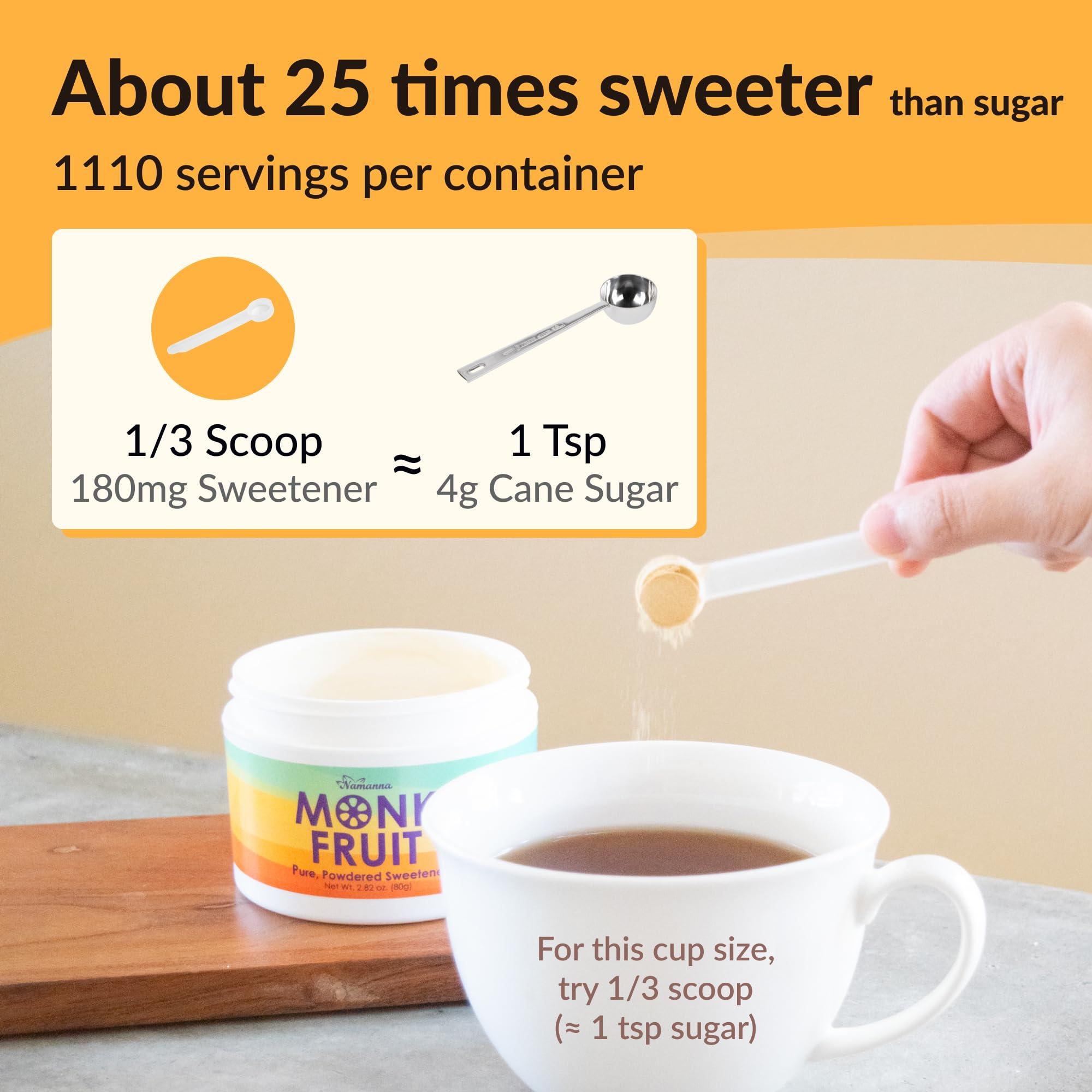 NAMANNA NAMANNA Pure Monk Fruit Sweetener - Zero Calorie, Zero Carb, Paleo and keto Safe - (7% Mogroside V, 200g, 1,110 Servings) - 3 Pack
