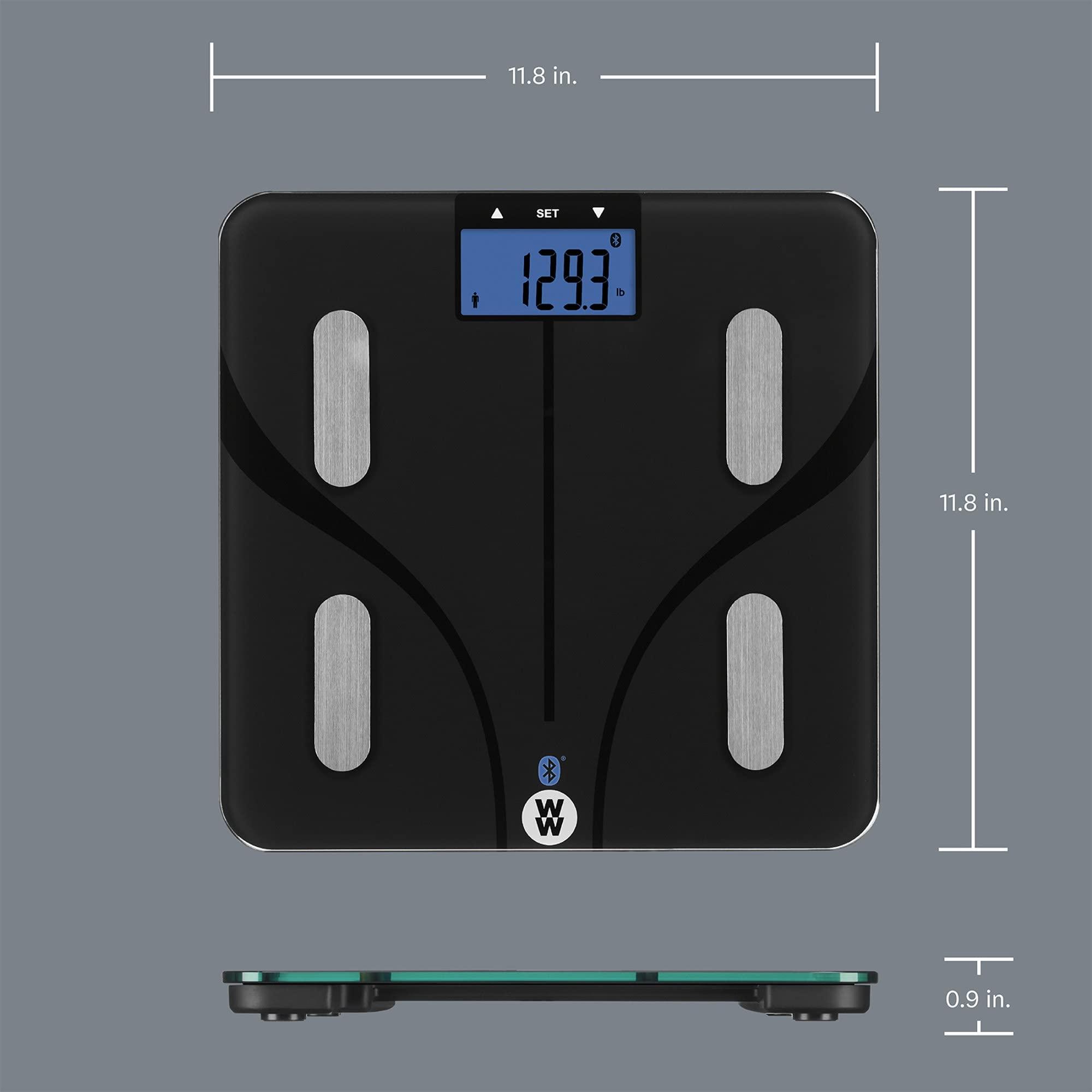Conair Weight Watchers Scales by Conair Smart Scale for Body Weight, Digital Bluetooth Smart Bathroom Scale with Body Fat, Muscle, and BMI in Black
