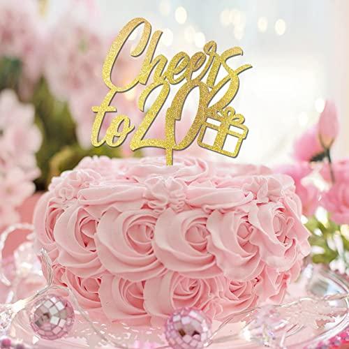 CustonCares Cheers to 20 Cake Topper 20th Birthday Cake Topper Glitter Gold Twenty 20 Years Old Birthday Party Decorations Custom Name Any Age Number 20th Anniversary Birthday Present For Him Her