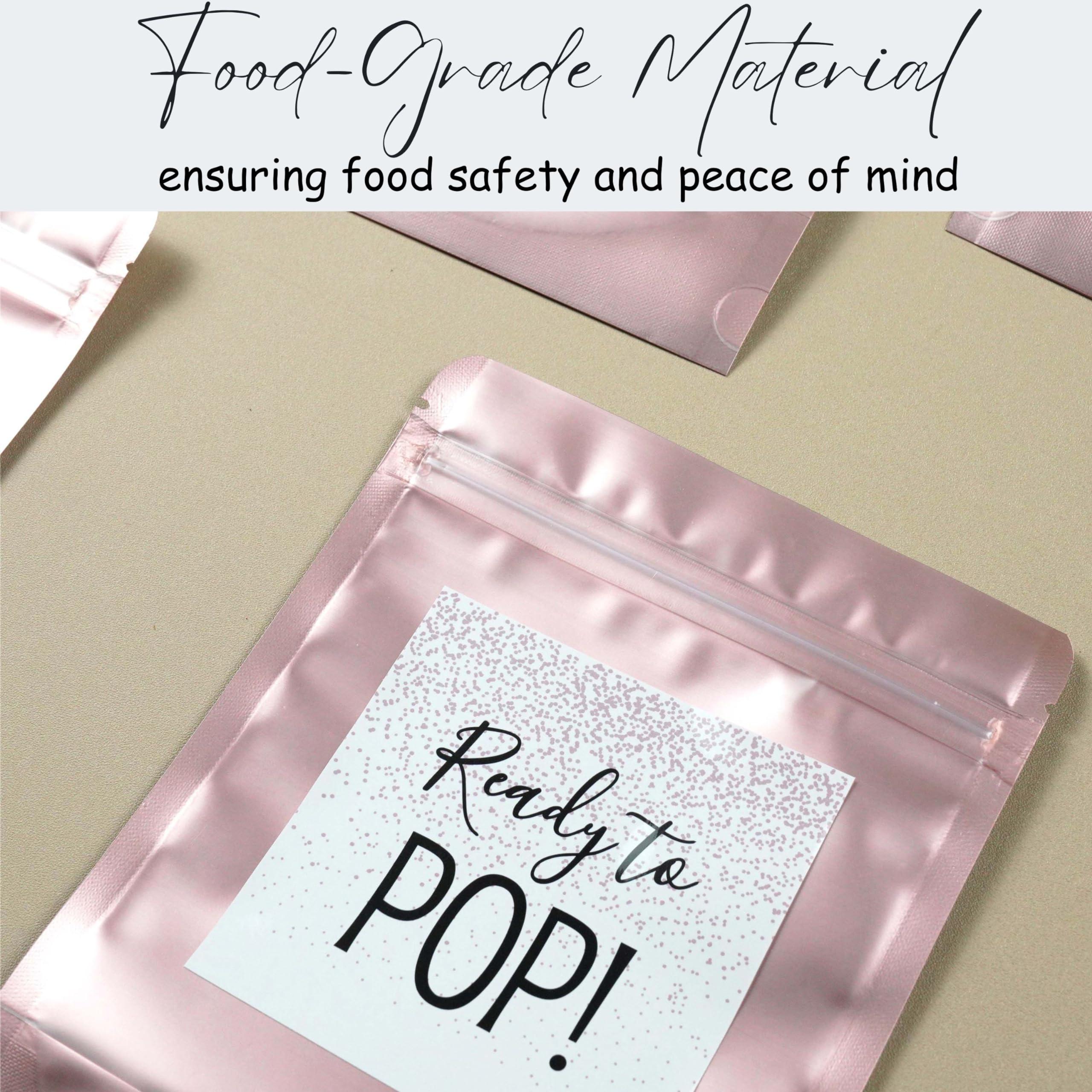 Puremigo 50 Pack Luxury Ready Pop Popcorn Bags Baby Shower, Pink Popcorn Bags, Stand up Zip Pouches Treat Bags, Popcorn Baby Shower Favors, 5.5 x 7.7 x 3.2inch