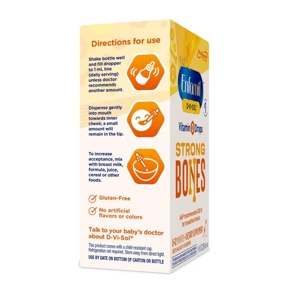 Enfamil Prenatals & Baby Vitamins Enfamil Baby Vitamin D-Vi-Sol Liquid Vitamin D Drops, Supports Strong Teeth & Bone Development, 50mL Bottle (Pack of 2)