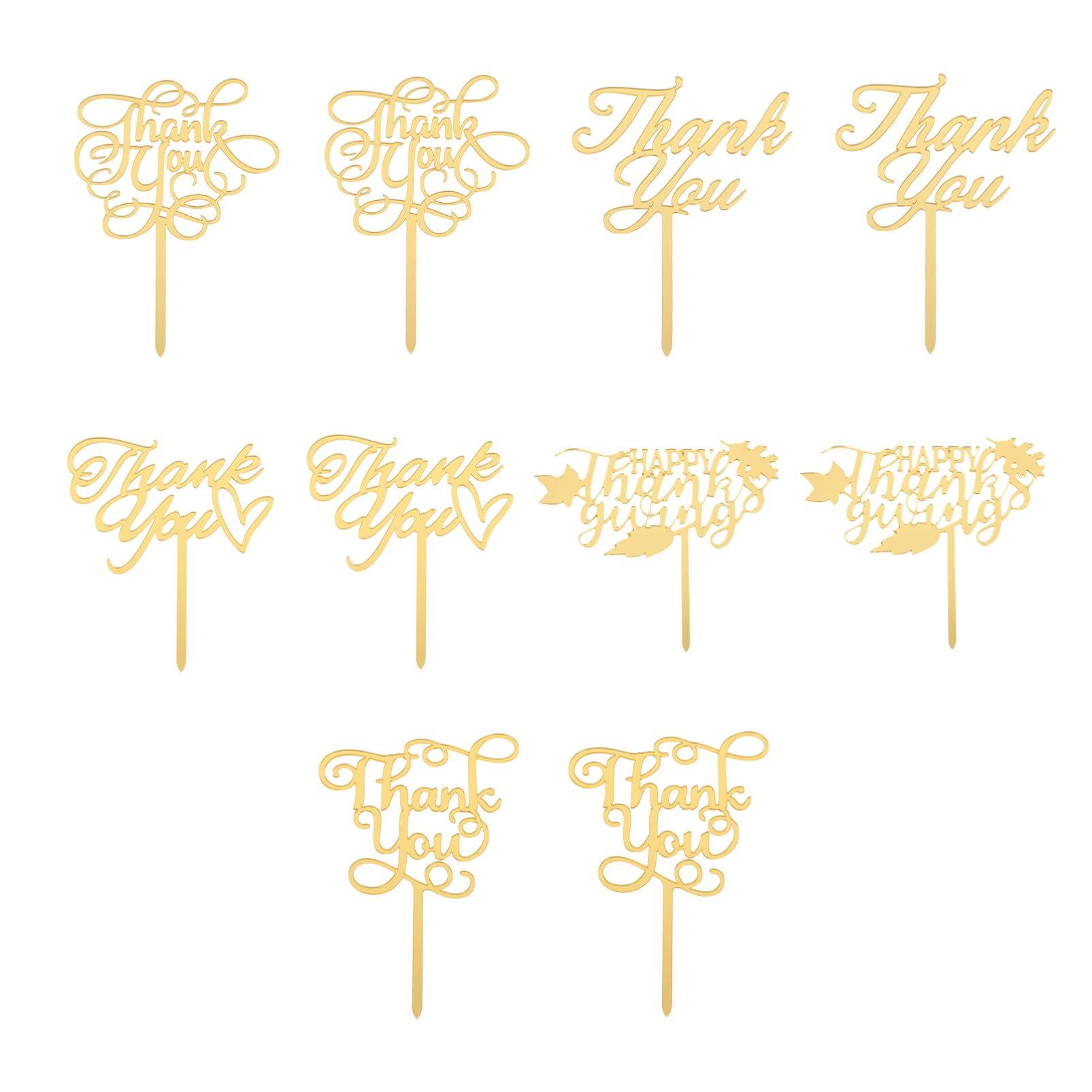Amosfun 10Pcs Thank You Cake Toppers Thanksgiving Cupcake Topper Food Sticks Dessert Cake Decorations for Wedding Party Supplies (mix style)