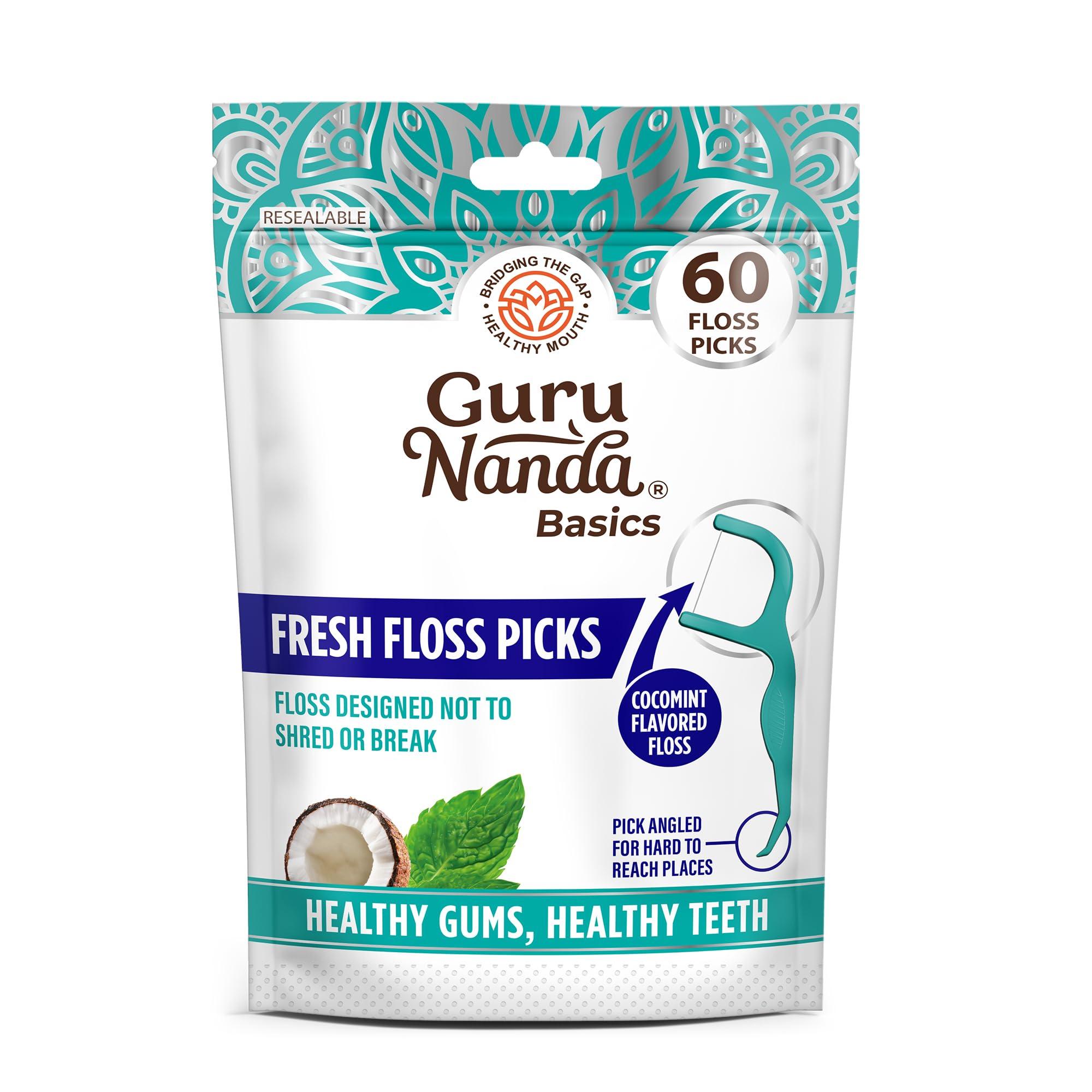 GuruNanda GuruNanda Fresh Floss Dental Picks - Non- Shred Thread with Angled Pick for Effective Plaque Removal - Dentist Recommened - Travel Friendly for Adults & Kids - 60 Pack