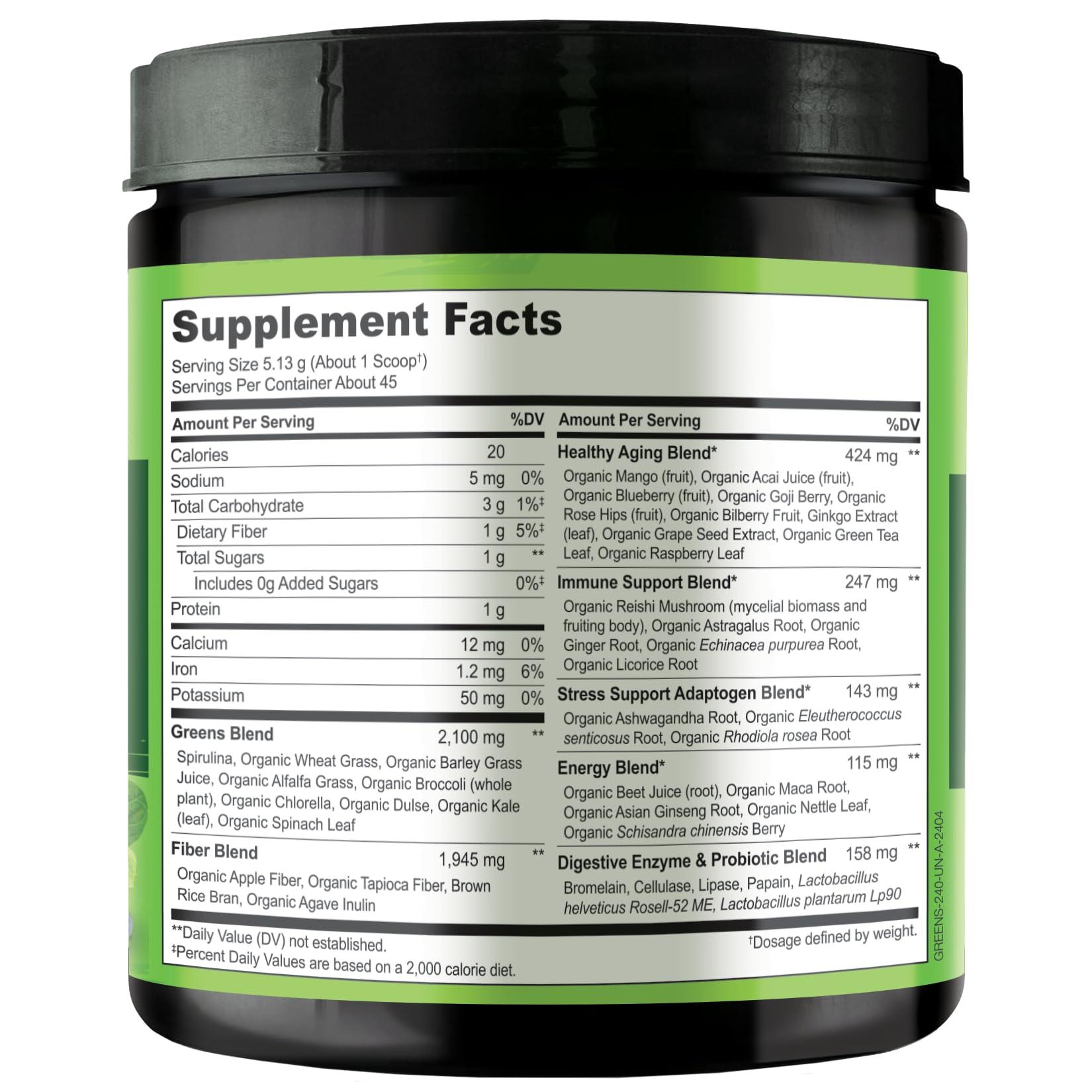 NATURELO NATURELO Raw Greens Superfood Powder - Unsweetened - Boost Energy, Detox, Enhance Health - Organic Spirulina - Wheat Grass - Whole Food Nutrition from Fruits and Vegetables - 240 Grams