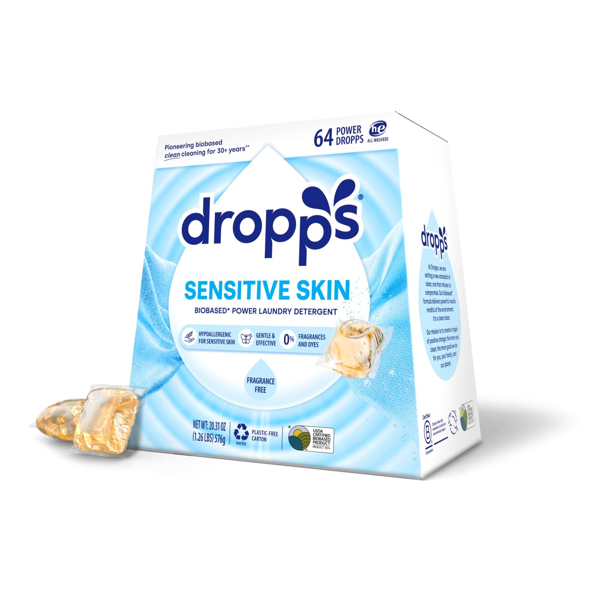 dropps Dropps Sensitive Skin Laundry Detergent Pods, Unscented (64 Tablets) - Dermatologist Tested Laundry Pods - HE Compatible Laundry Supplies for Clean Clothes, Vegan & Dye-Free
