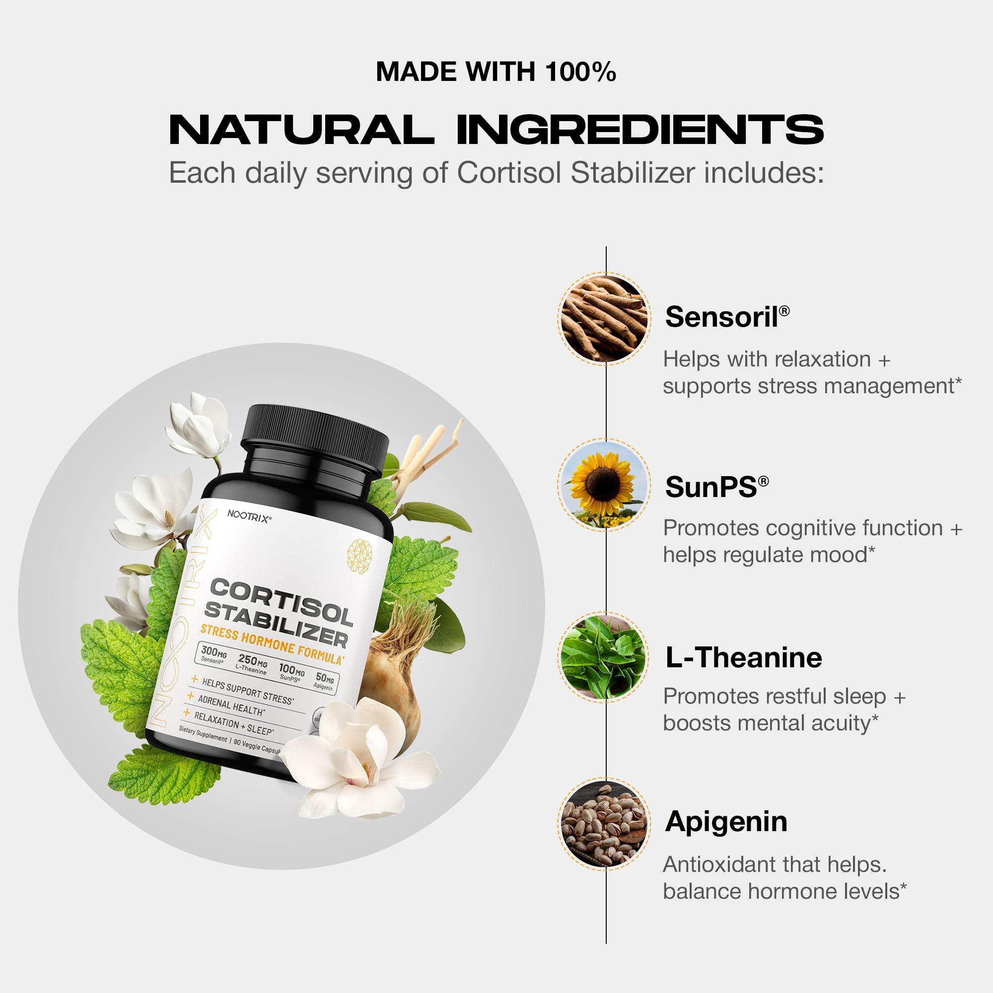 Nootrix Nootrix Cortisol Manager and Stabilizer Supplement | Supports Deep Sleep & Relaxation | Cortisol Supplement with Ashwagandha, L-Theanine, Rhodiola Rosea Extract & Apigenin | 90 Vegan Capsules