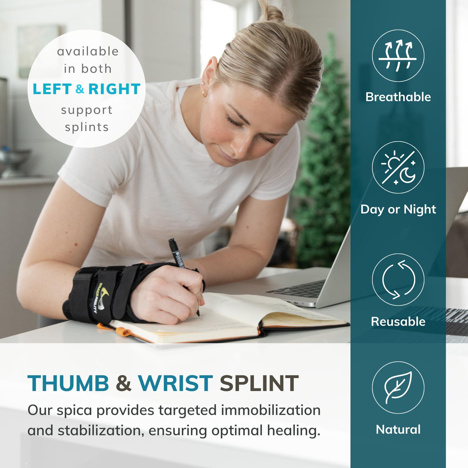 BraceAbility BraceAbility Wrist and Thumb Spica Splint - De Quervain\'s Tenosynovitis Long Forearm Cast Stabilizer for Tendonitis, Sprains, Thumb Brace for Arthritis Pain and Support - (L Left Hand)