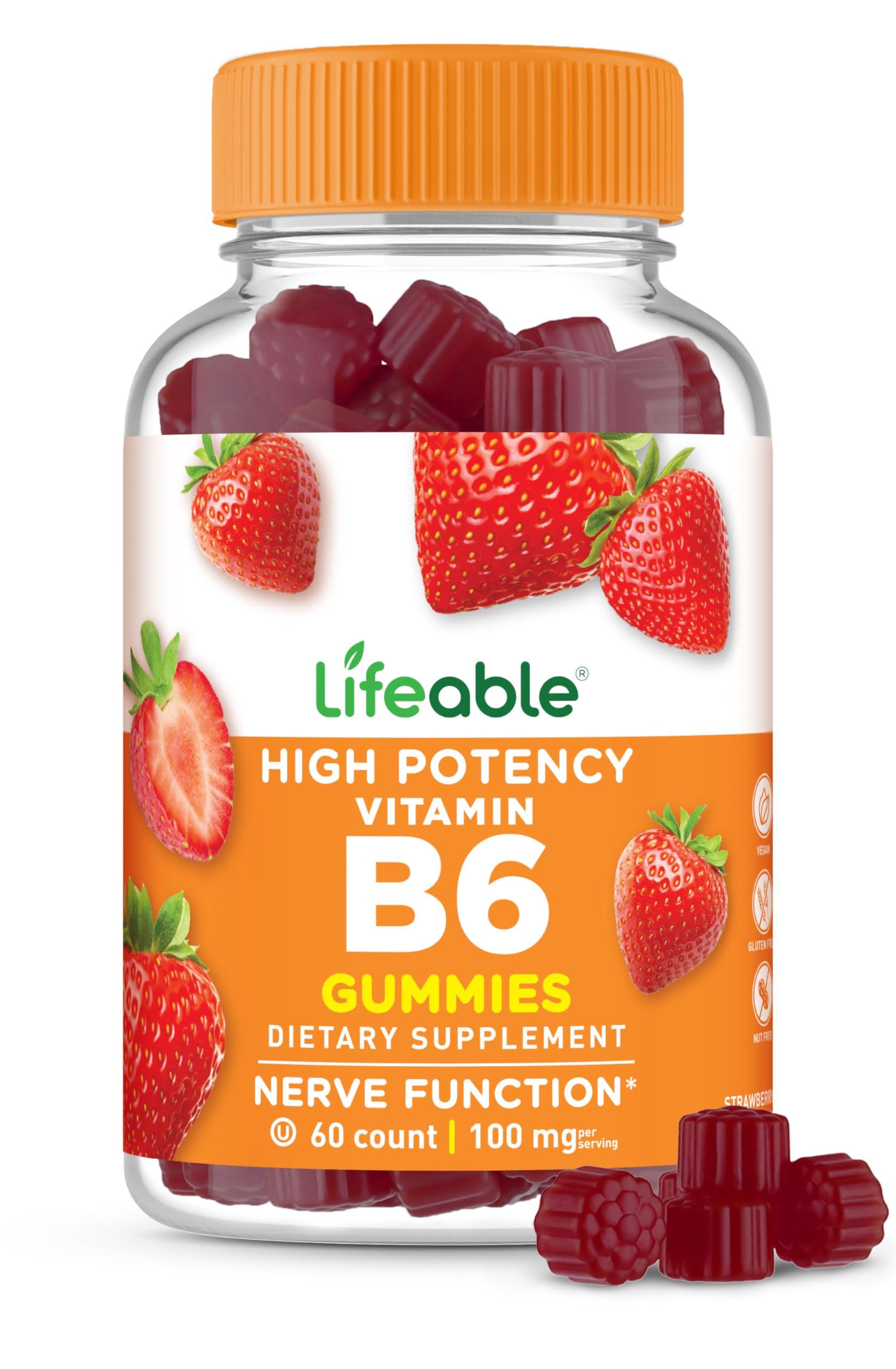 Lifeable Lifeable Vitamin B6 Gummies | 100mg | Great Tasting VIT B6 Supplement | Vegan B6 Vitamins for Nerve Support Supplement | Vitamin B 6 for Adults, Men, Women | 60 Gummies