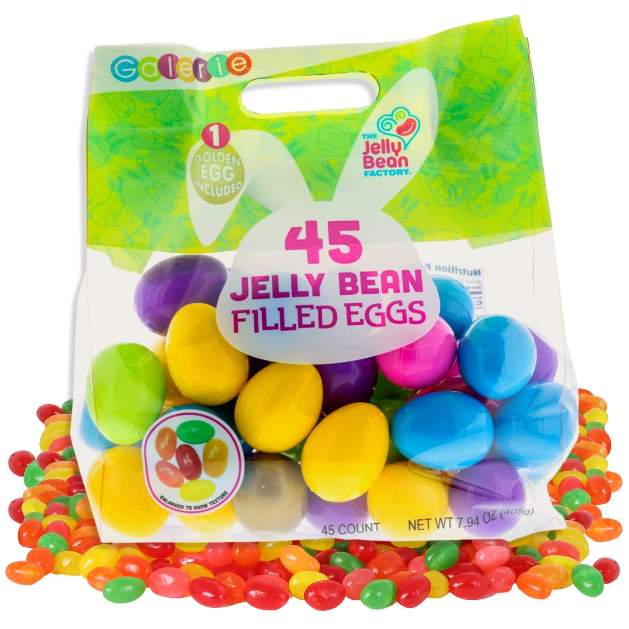 Galerie Bulk Plastic Candy Filled Easter Eggs with Jelly Beans and Stickers, Basket Stuffers, Assorted Bag of 45 (Bag of 45)