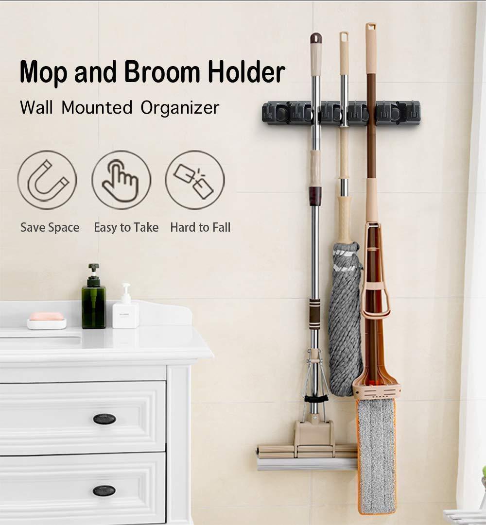 IMILLET IMILLET Mop and Broom Holder, Wall Mounted Organizer Mop and Broom Storage Tool Rack