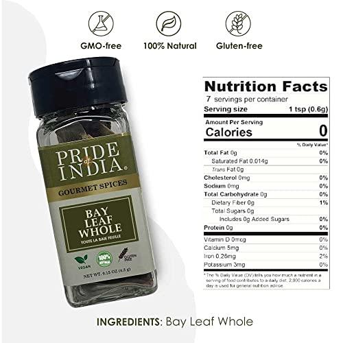 Pride Of India Pride of India Bay Leaf Whole Authentic Indian Culinary Spice/ Premium Quality Gourmet & Preservatives Free Easy to Use 0.15 oz. Small Dual Sifter Jar