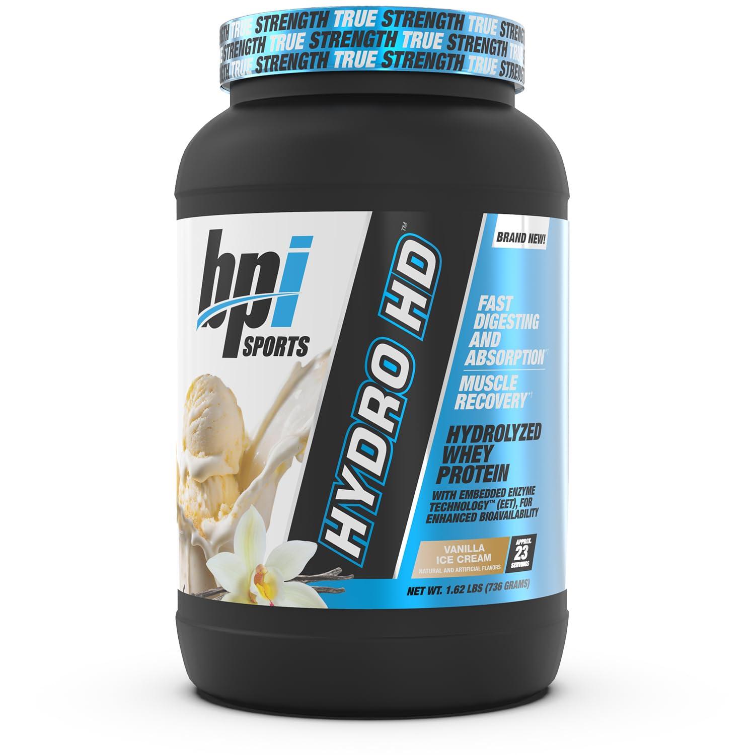 BPI Sports BPI Sports Hydro HD - 100% Hydrolyzed Whey Protein Powder - Muscle Growth, Recovery, 25g of Protein, Low Carb, Low Sugar, Fast Absorbing (23 Servings, Vanilla Ice Cream)