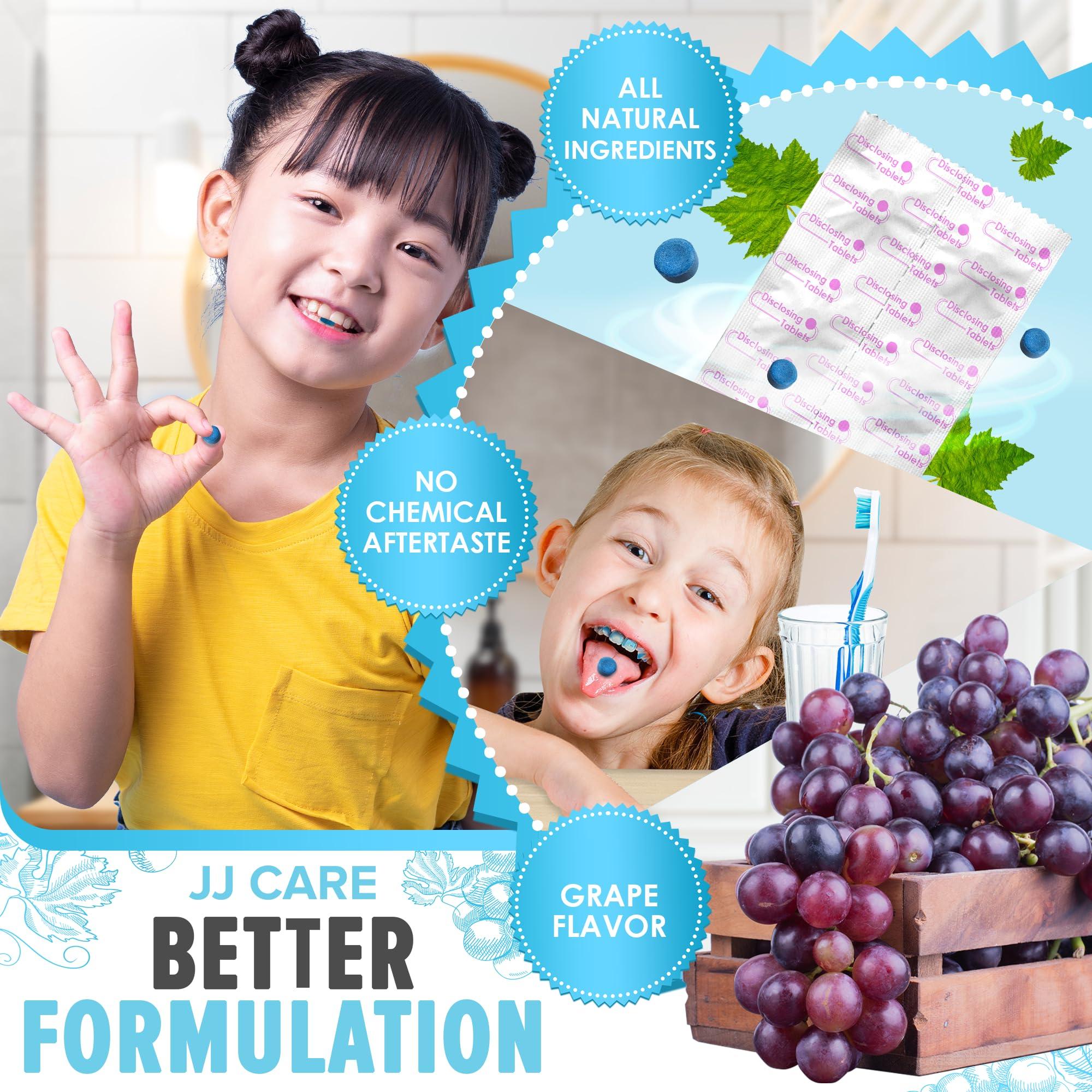 JJ CARE JJ Care Disclosing Tablets for Teeth- 102 Count Grape Flavored Plaque Disclosing Tablets for Kids and Adults, 3 Month Supply of Teeth Coloring, Individually Wrapped Plaque Tablets