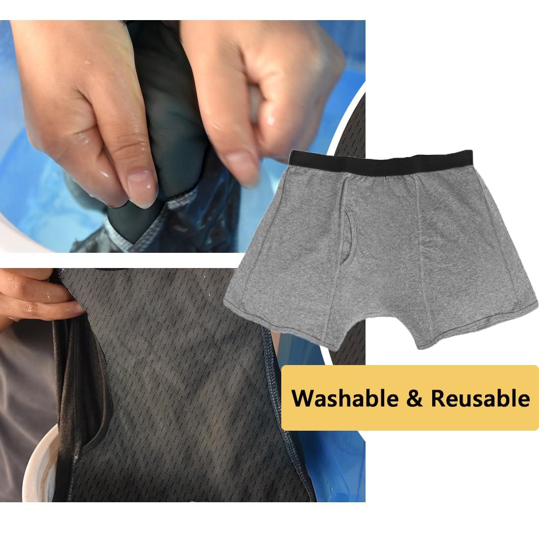 HKSICHENGKEJI Mens Incontinence Underwear Washable Incontinence Boxer Brief Absorbent Waterproof Boxer Shorts Urinary Elastic Cotton Boxer with Front&Rear Reusable Incontinence Brief Leakproof Protective Underwear