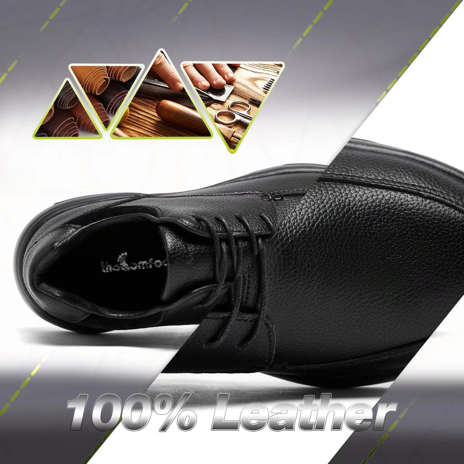 OrthoComfoot Men\'s Orthopedic Dress Oxfords for High Arch: Casual Supportive Cushion Shoes for Plantar Fasciitis, Ultralight Leather Shoeswith Arch Support for Indoor Outdoor Black Size 12