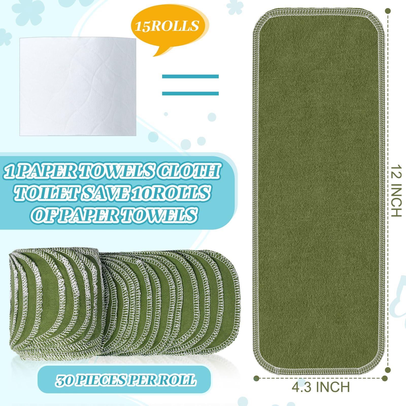 FuWeave FuWeave 30 Pack Reusable Toilet Paper Towels Bidet Towels Reusable Washable Toilet Paper Bulk Paperless Towels Rolls Cotton Treadmill Family Cloth Wipes(Classic,Green)