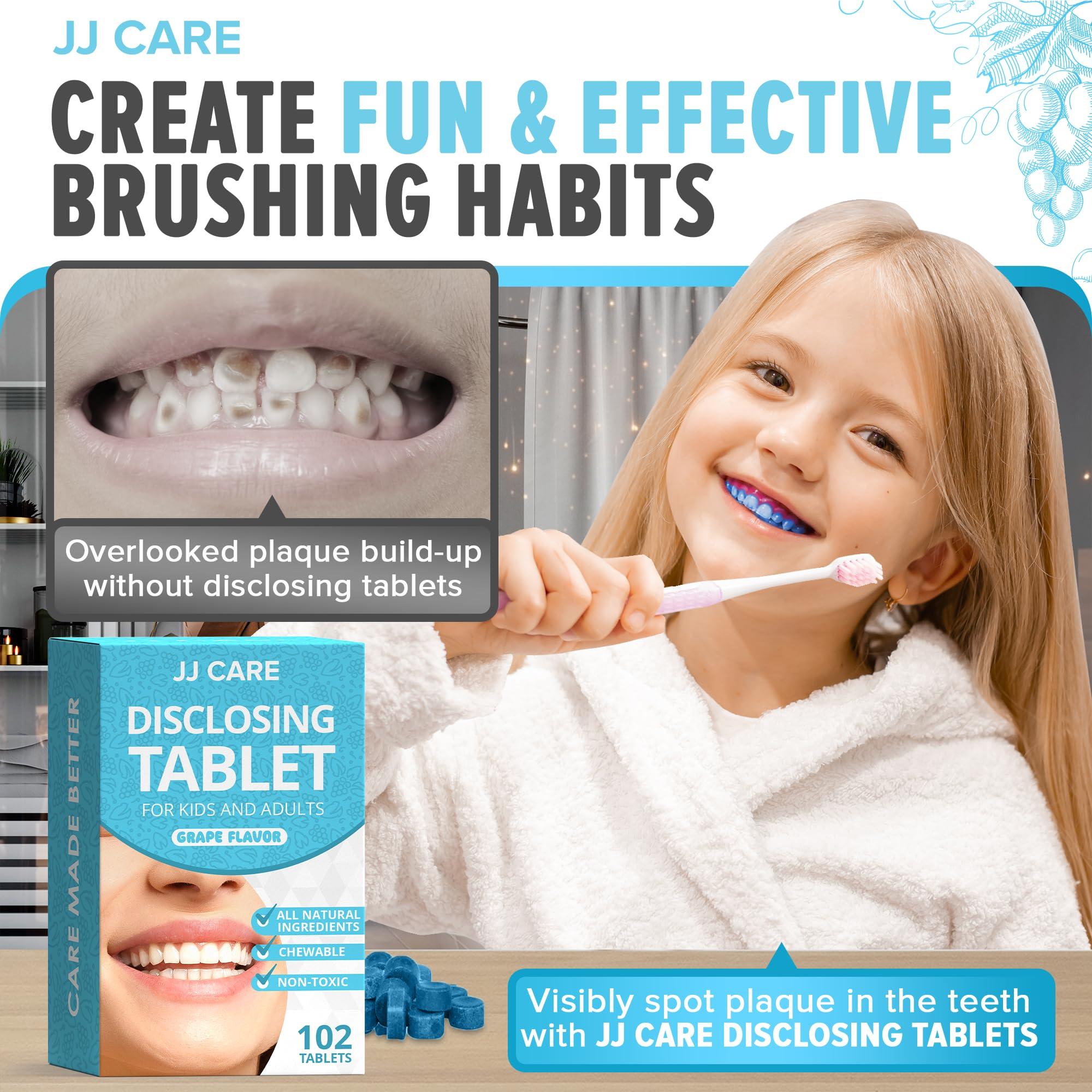 JJ CARE JJ Care Disclosing Tablets for Teeth- 102 Count Grape Flavored Plaque Disclosing Tablets for Kids and Adults, 3 Month Supply of Teeth Coloring, Individually Wrapped Plaque Tablets