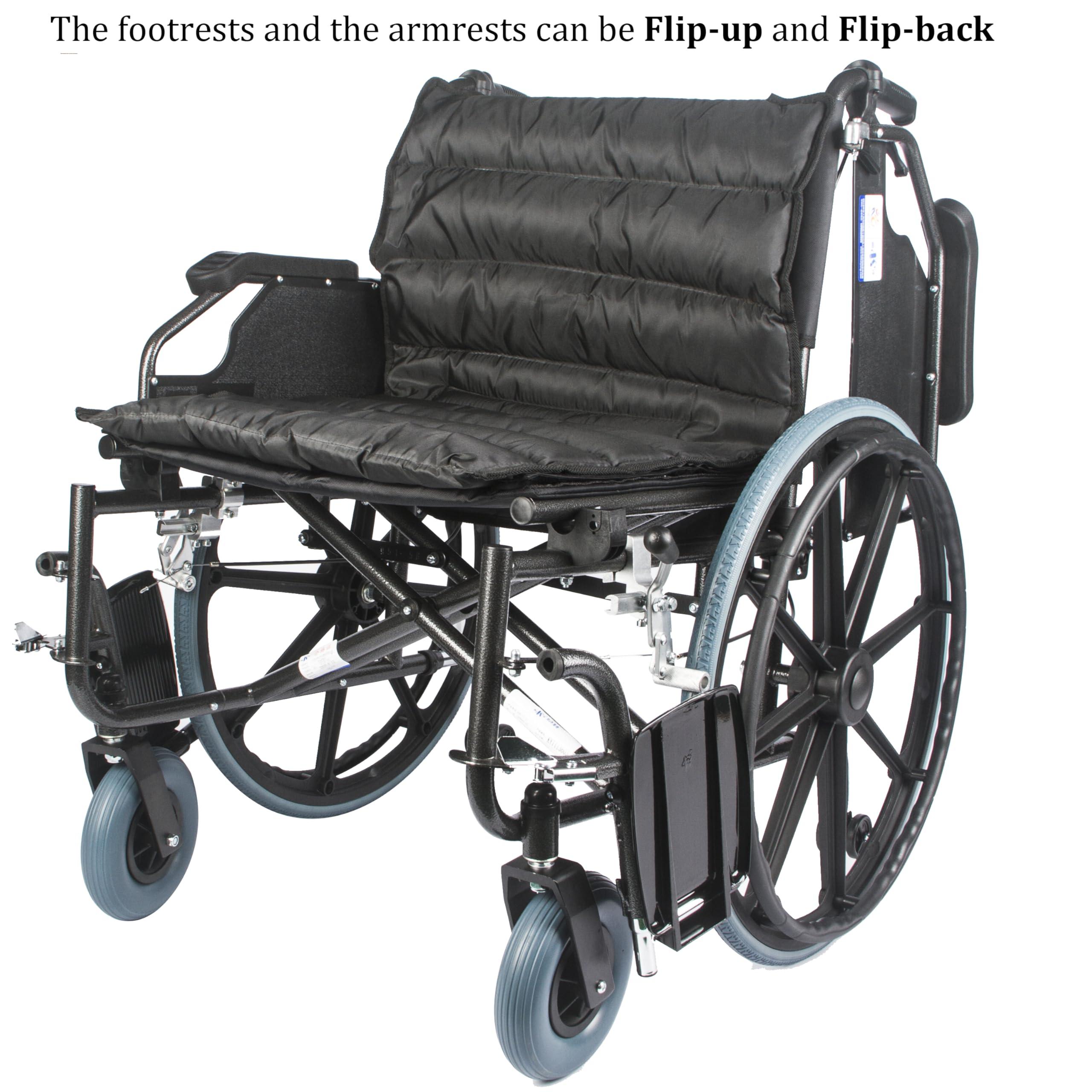 kaiyang 22 in Extra Wide Wheelchairs for Adults 400 lbs Bariatric Wheelchair with 22 inch Portable Wheelchair Cushions & Bag, Foldable Light Weight Wheel Chair for Adults Silla de Ruedas para Adultos