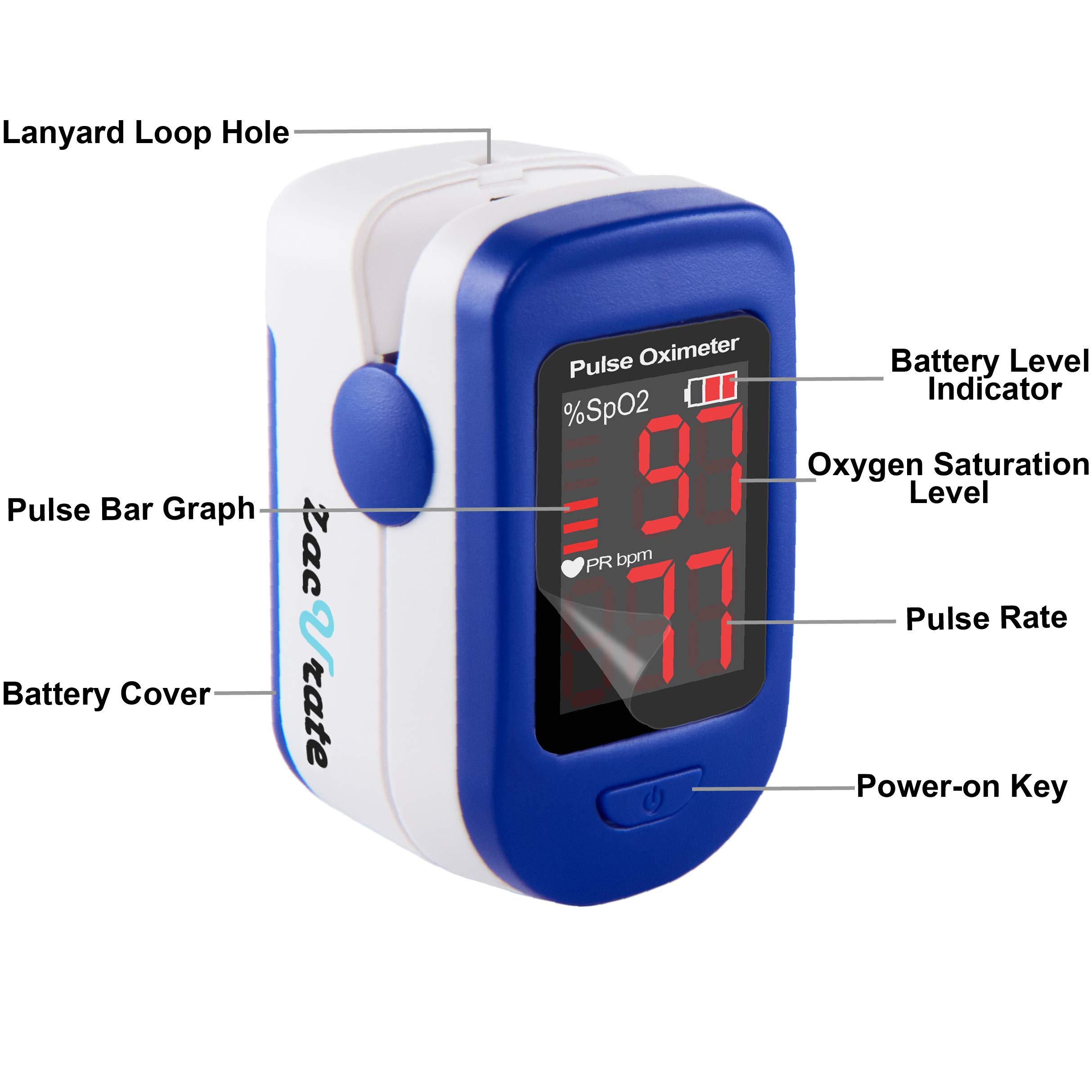 Zacurate Zacurate 500BL Fingertip Pulse Oximeter Blood Oxygen Saturation Monitor with Batteries Included (Navy Blue)