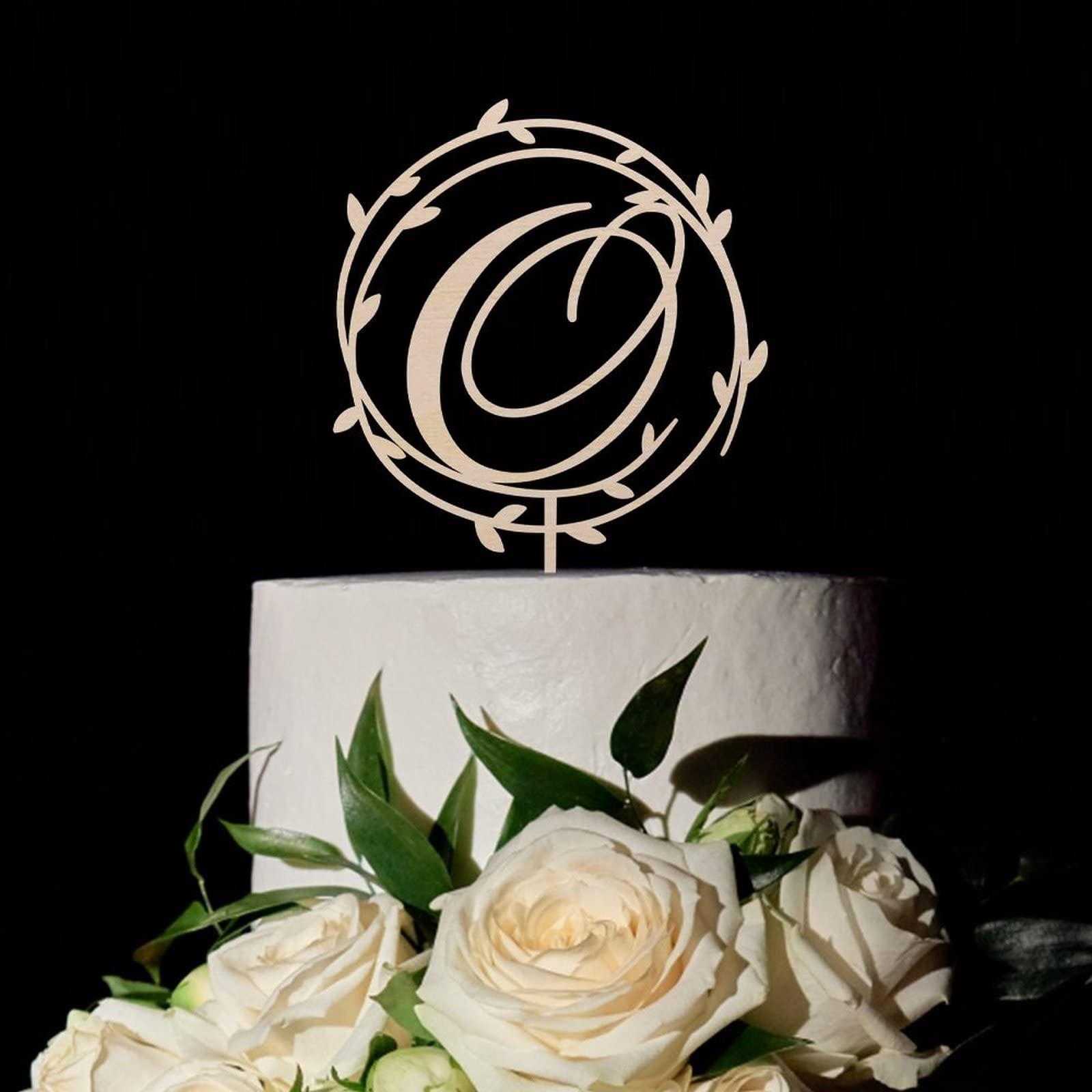 buythrow Rustic Wood Letter O Wedding Cake Toppers, Custom Letters Cake Topper,Floral Wedding Cake Topper,initial Letters Cake Topper Custom Any Initial Cake Topper for Wedding Birthday Party Supplies