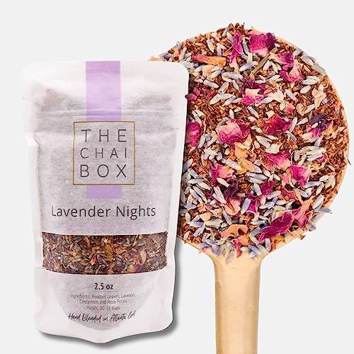 The Chai Box The Chai Box - Lavender Nights - Caffeine Free Chai Tea - Featured in Oprah\'s Favorite Things - Perfect for late-night relaxation. Rooibos leaves, lavender, cardamom and rose petals - 2.5oz