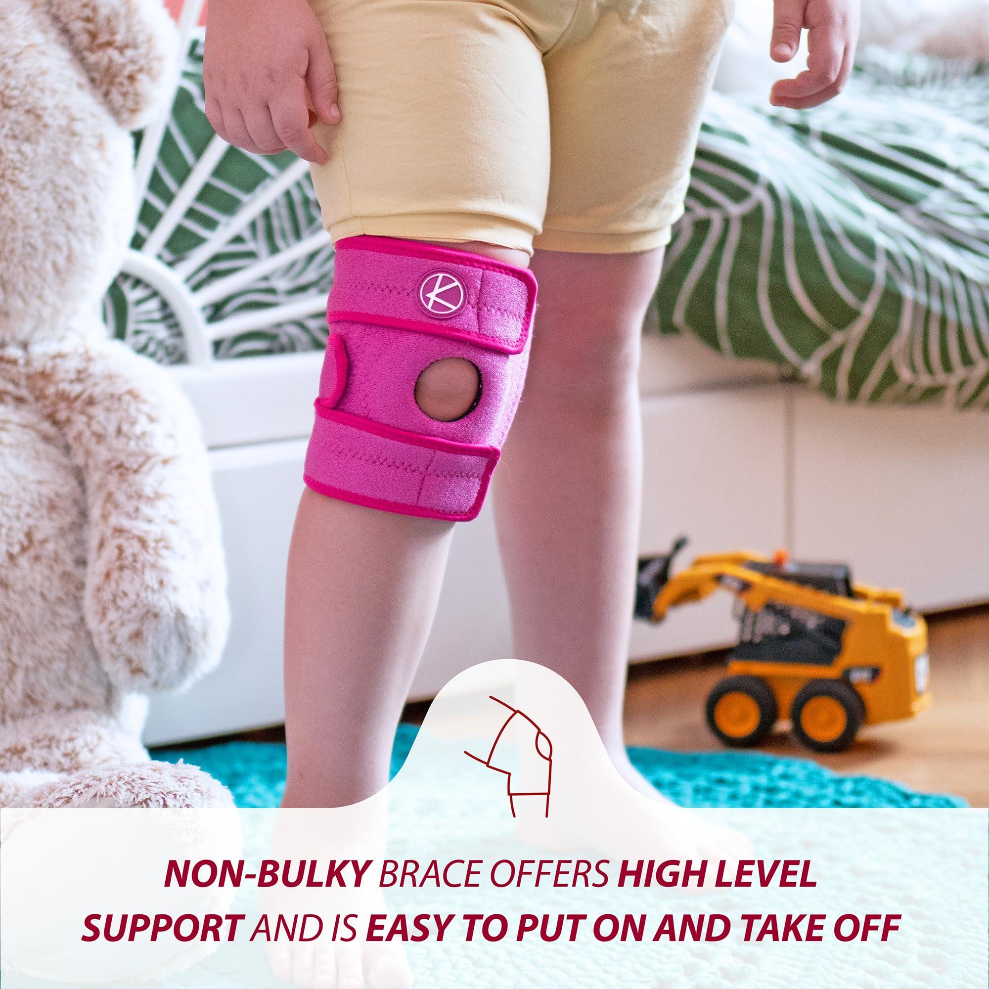 KARM KARM Kids Knee Brace - Osgood Schlatter Knee Brace Youth for Kids, Sports, Pain, Arthritis, Patella, Meniscus Tear, MCL, ACL - Adjustable Compression Support for Child, Boys & Girls (Pink)