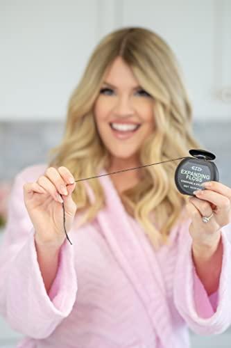 EZZI EZZI Woven Expanding Dental Floss | Fluffy & Textured w/Charcoal & Xylitol to Optimally Clean Gums | Mint | Thick & 109 Yards