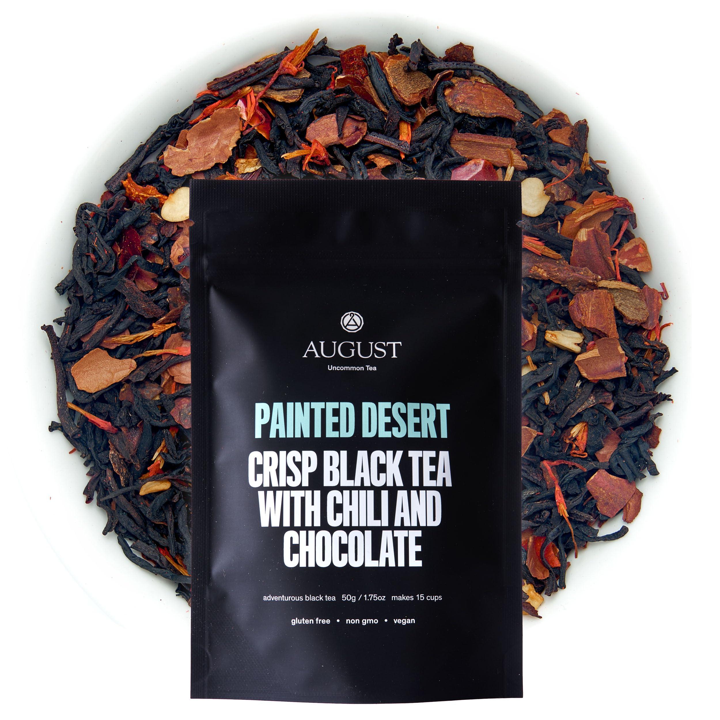 August Uncommon Tea August Uncommon Loose Leaf Tea Painted Desert Chili & Chocolate Black Tea Hot & Iced Tea Natural 1.8 oz Bag (50g) makes 15-30 Cups
