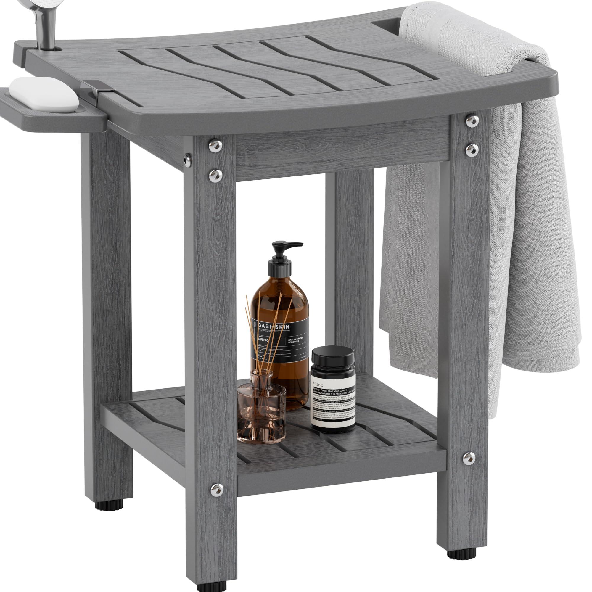 YEFU Elderly Shower Chair for Inside Shower: Shower Stool Waterproof Plastic Grey Small for Shaving Legs Bathtub Small Spaces - Shower Bench Seat for Adults Seniors Disabled