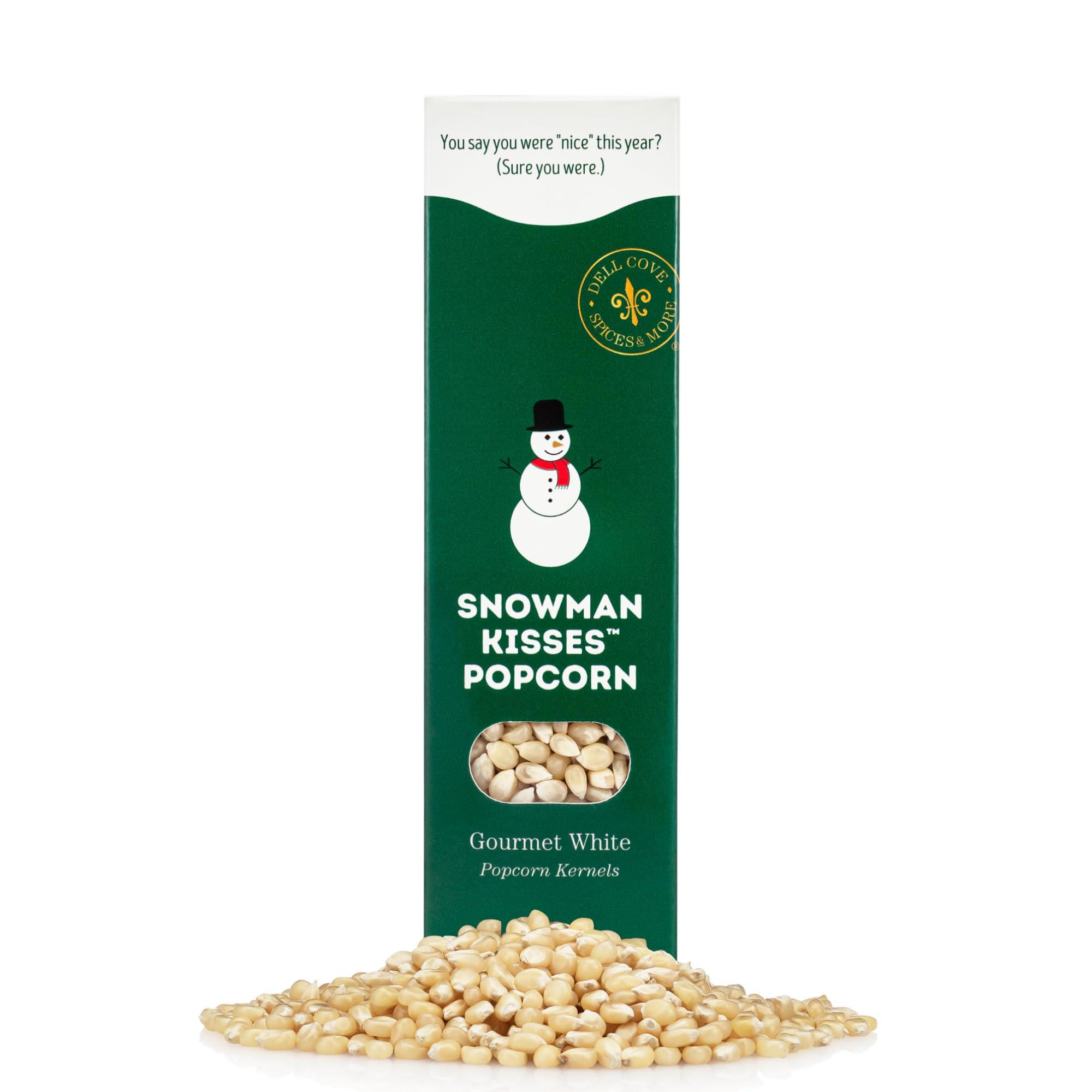 DELL COVE SPICES & MORE Snowman Kisses Gourmet Popcorn Kernels by Dell Cove Spices - Unique Christmas Stocking Stuffer Gift - Ideal for Stovetop, Popcorn Machines and Popcorn Makers, One Pound