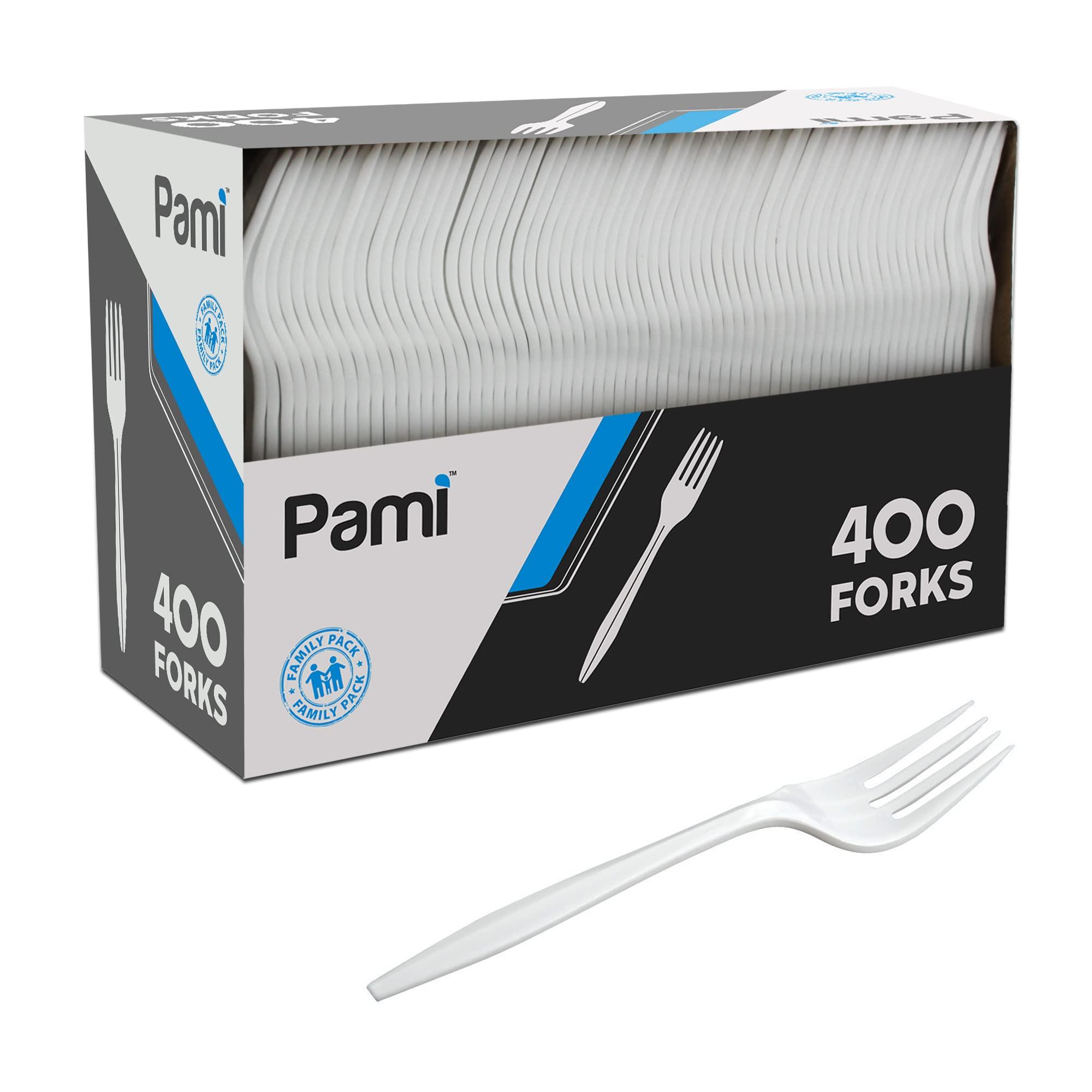 PAMI PAMI Medium-Weight Disposable Plastic Forks [400-Pack] - Bulk White Plastic Silverware For Parties, Weddings, Catering Food Stands, Takeaway Orders & More- Sturdy Single-Use Partyware Forks